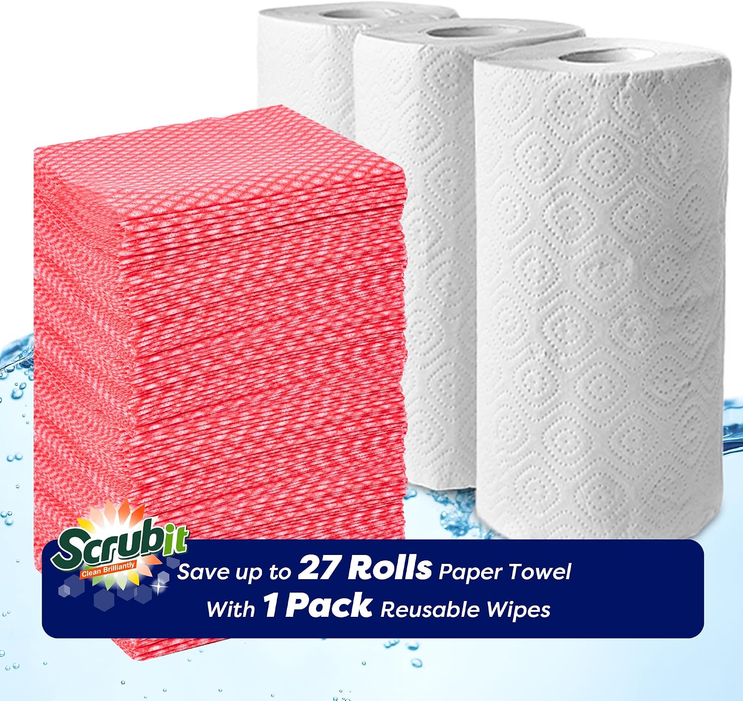 SCRUBIT Reusable Cleaning Wipes, Handy Wipes for Kitchen and Office - Dish Cloths for Washing Dishes - Multi Purpose Disposable Cleaning Towels (12 x 20 in) 72 Pack (Red) image 3