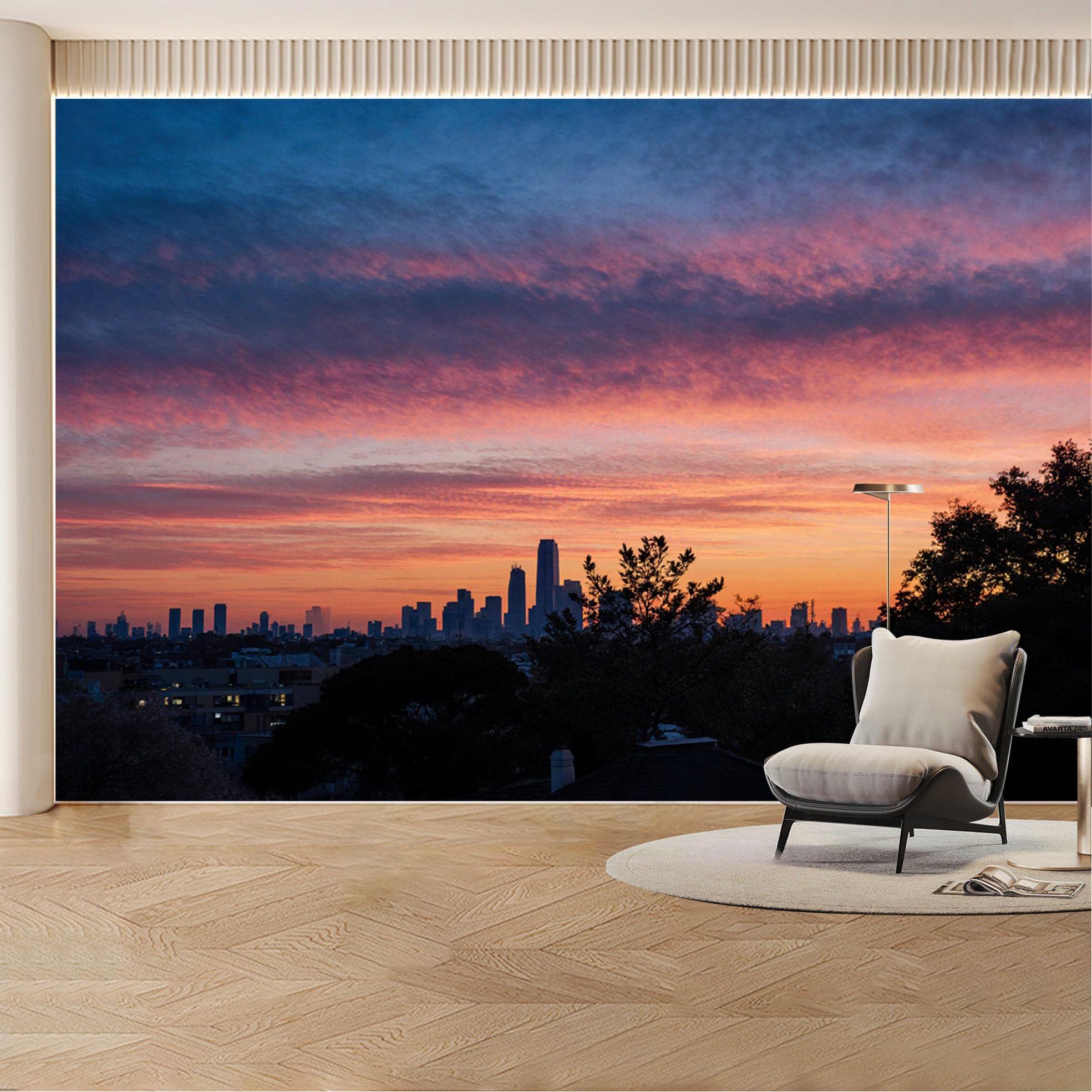Custom Wall Mural Wallpaper City Skyline Sunset Landscape Modern Wall Decor Large Wall Art Urban View Removable SelfAdhesive Large Photo for Living Room， Bedroom， Office