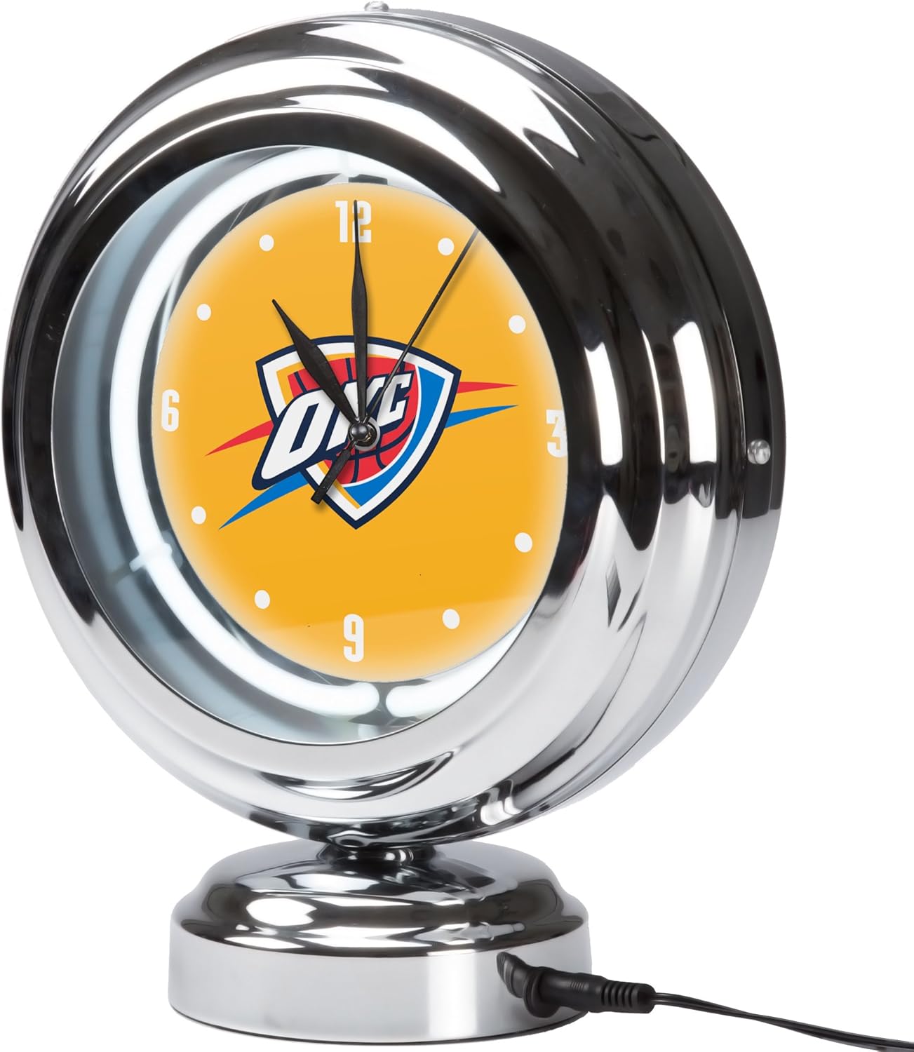 Trademark Gameroom Oklahoma City Thunder NBA Chrome Retro Style Tabletop Neon Clock