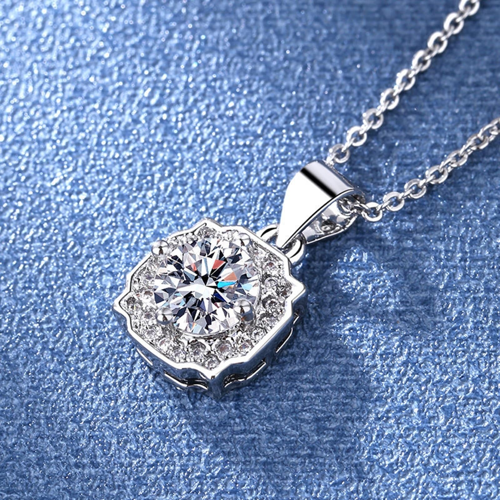 KnBoB Collar para mujer, oro blanco 585, 14 quilates, elegante, redondo, diamante de laboratorio, cadena con colgante, 40 + 5 cm