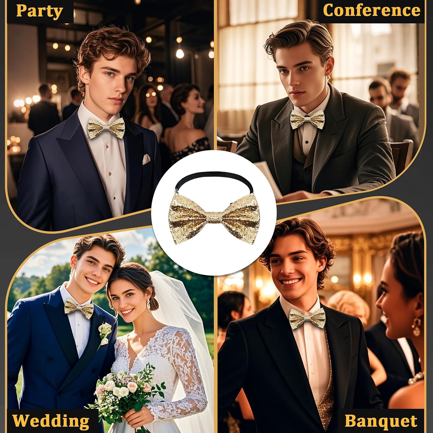 Bow Ties for Men Sequin Sparkly Mens Bow Tie Glitter Pre-Tied Bowtie for Tuxedo Shirt Party Wedding Prom