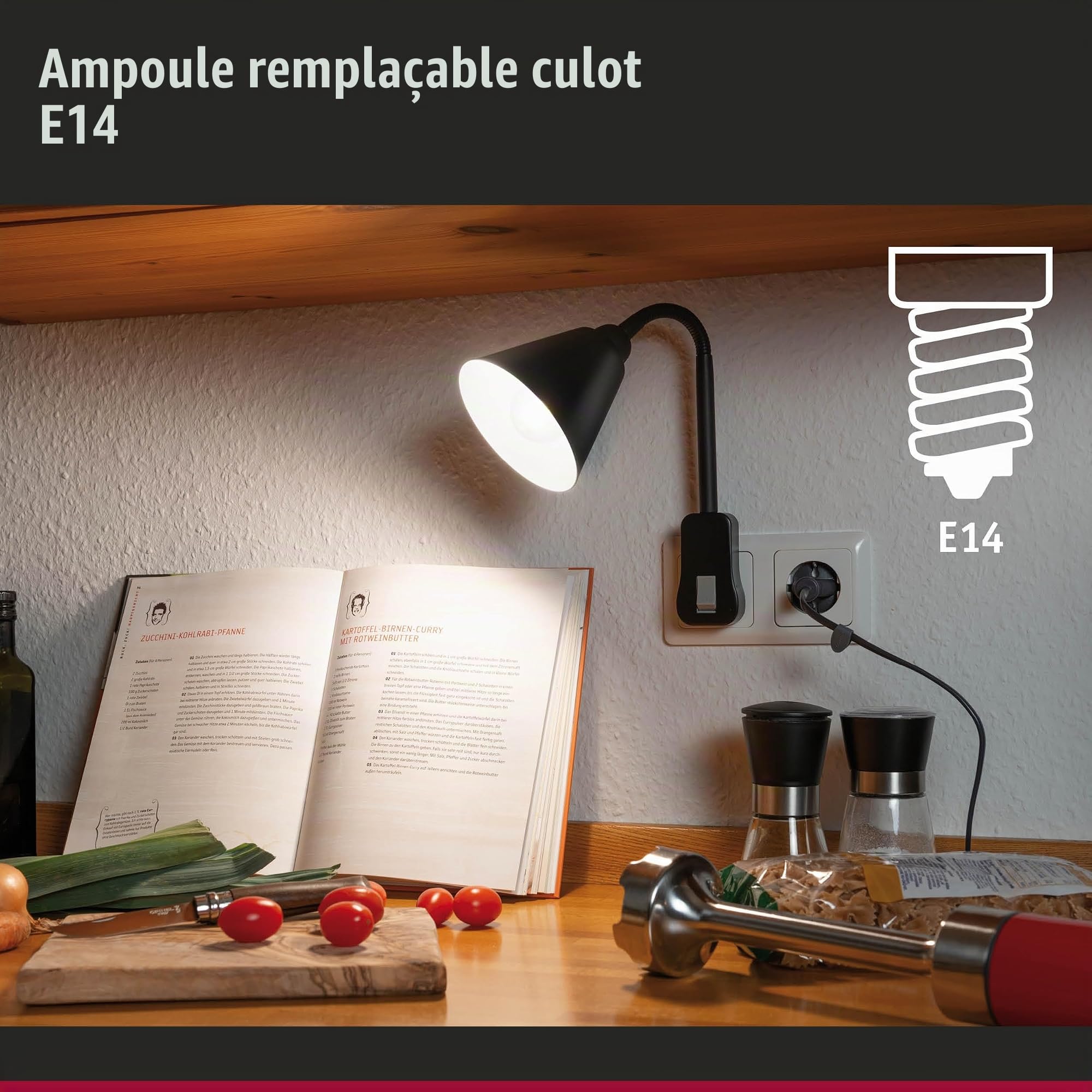 Paulmann Junus Lampe à fiche secteur Avec bras flexible Lampe enfichable Noir