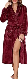 Robe de Chambre Femme Longue Polaire Peignoir en Flanelle Hiver sans Capuche Doux et Moelleux Peignoir de Bain pour Douche Spa Maison