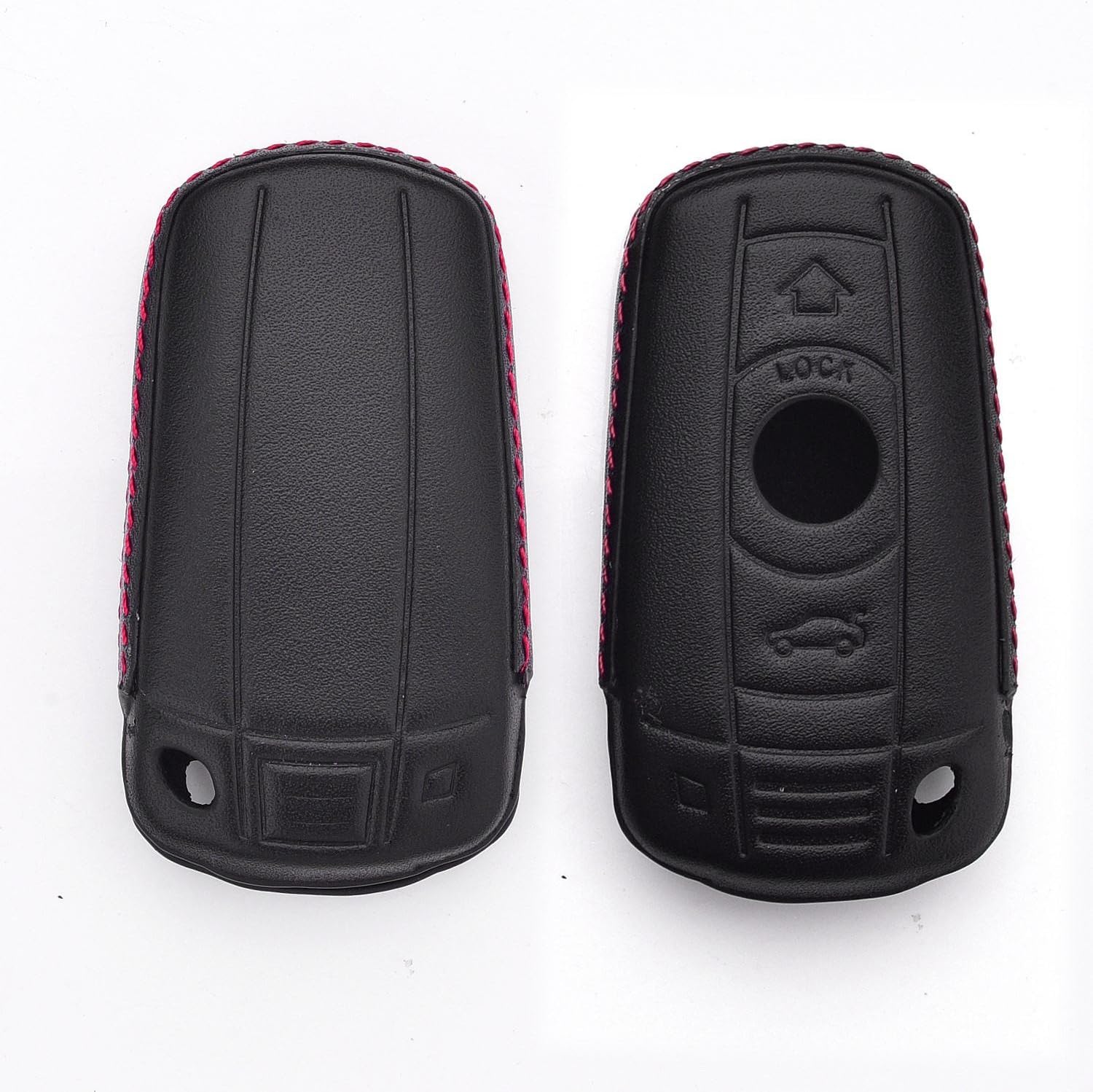 Men Women Genuine Leather Key Fob Cover for BMW 3 Series 5 Series 6 Series M3 M5 X1 X5 X6 Z4, Car Remote Key Case with Keychain - Black