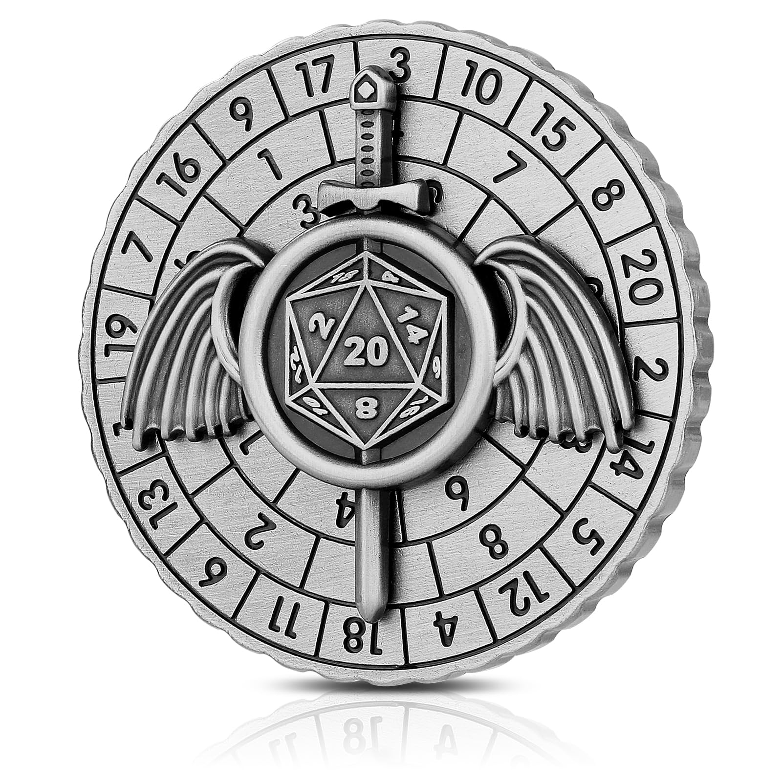 Keller & Weber 7-in-1 Metal DND Dice Spinner, Fighter Swords Roulette Dice Spinner, Silver, 1 Piece, Gift Giving, Teen & Adult, Role-Playing Game Enthusiasts, Unisex, Small
