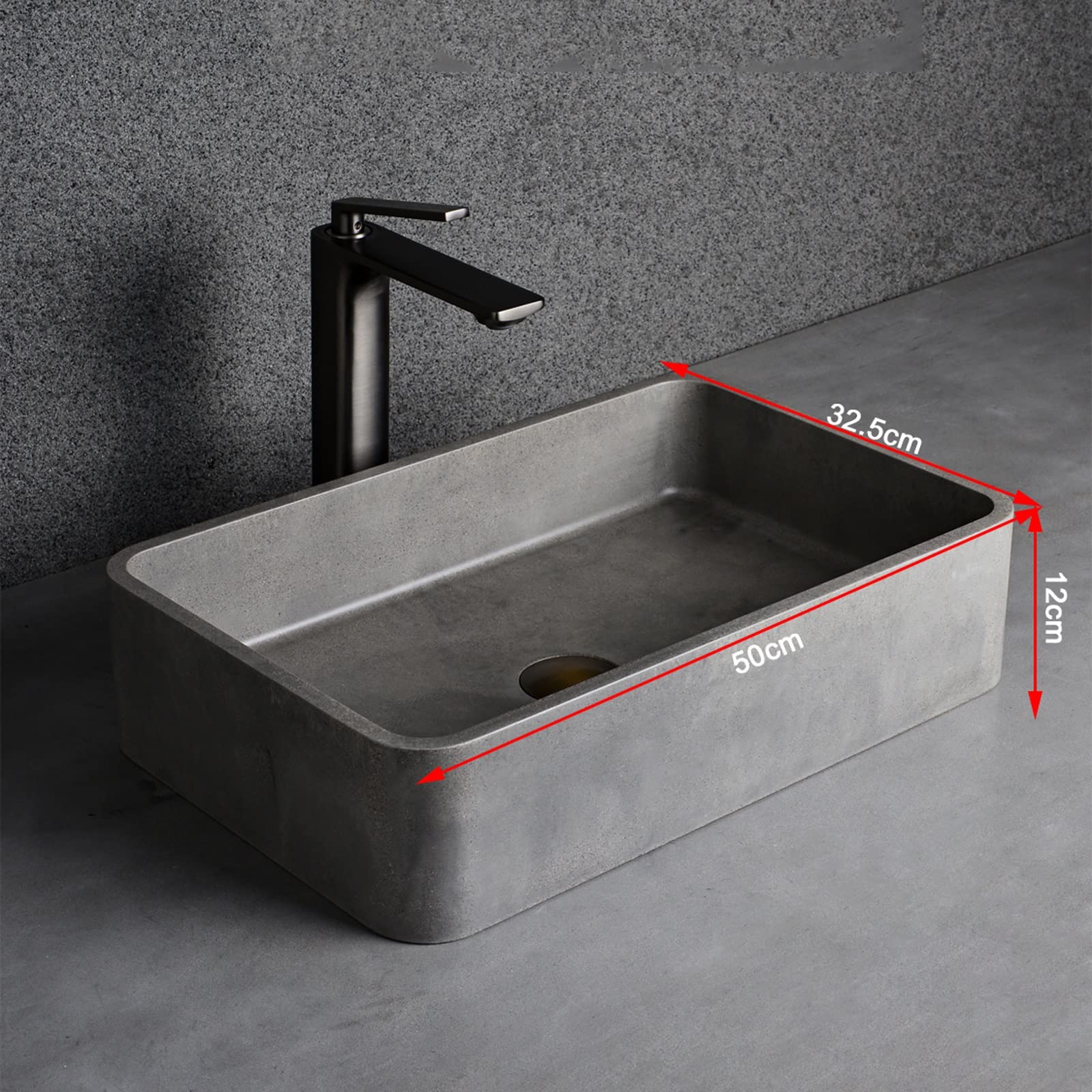 Umywalka Łazienkowa 19,7"X12,8" Betonowa Prostokątna Umywalka Łazienkowa Nablatowa Matowa Umywalka Nablatowa Do Szafki Łazienkowej Toaleta Toaleta-Grey