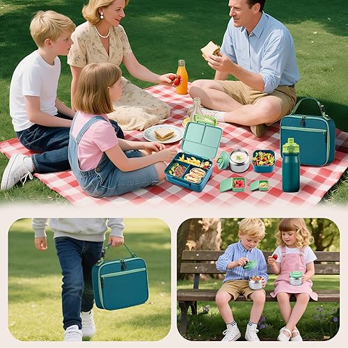 Miniatura 9 de Lonchera Bento para niños con termo, caja Bento a prueba de fugas con frasco de comida aislado de 8 oz, botella aislada, bolsa de almuerzo, libre de