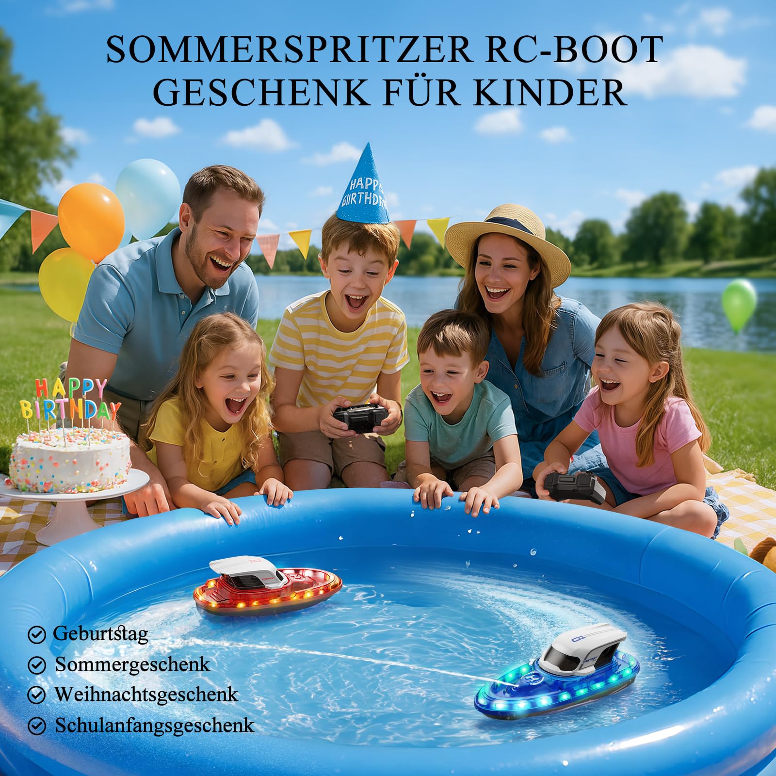 SYMA Ferngesteuertes Boot 2er Set für Kinder 8-12 Jahre, RC Rennboote mit LED & Wasserspray, 20 Min pro Boot, 40 Min Gesamt, Spielzeug für Pool & See, Geschenk für Jungen & Mädchen