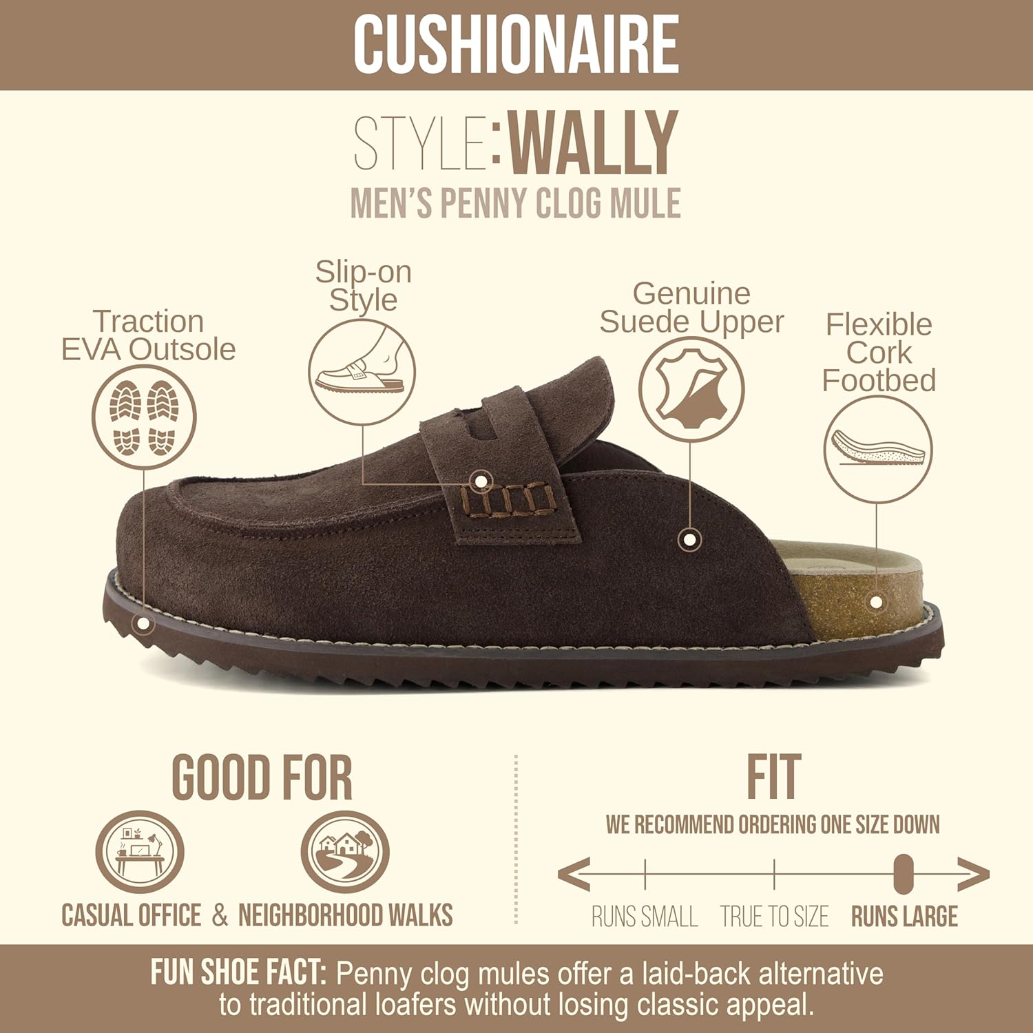 CUSHIONAIRE Wally Loafer-Style Suede Clogs for Men, Slip-On Backless Indoor Outdoor Mens Shoes with Cushioned Footbed - Image 4