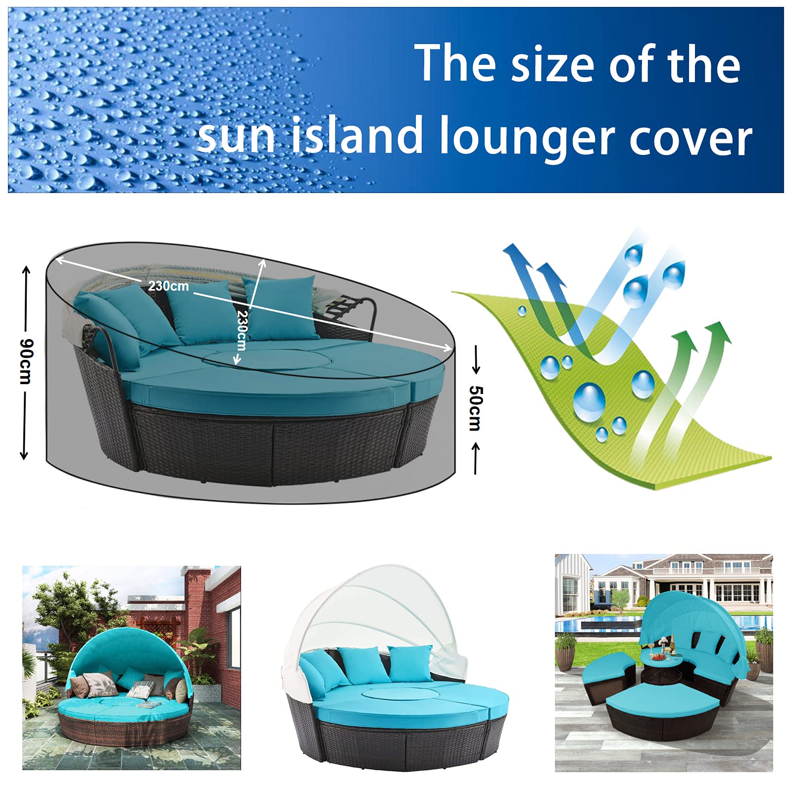 Copertura Impermeabile Per Letto Da Giardino Rotondo - Tessuto Oxford 210D Anti-UV - Foto 4