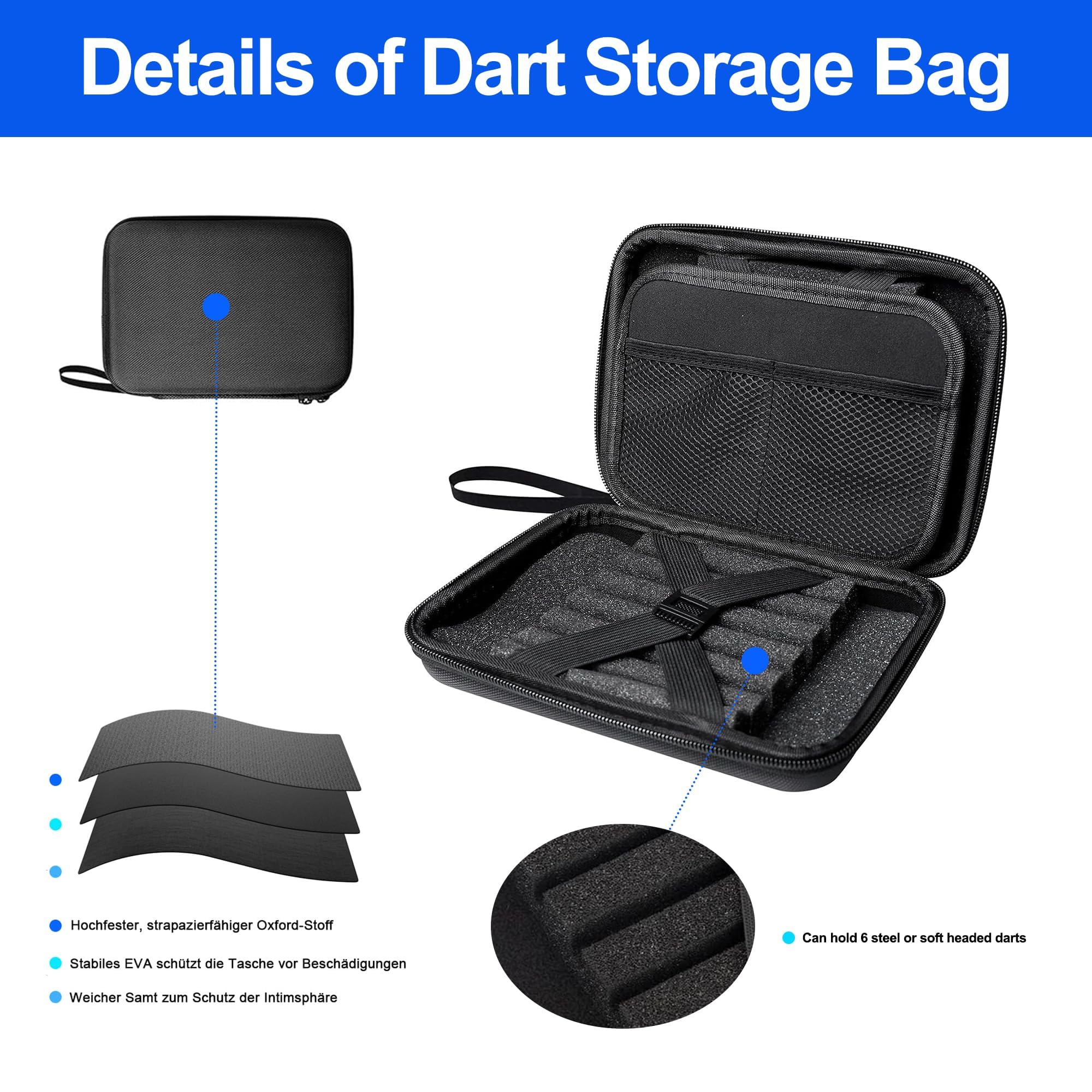 Darttasche,Dart Case,Dartt Etui Schwarz,FüR 12 Darts Professioneller Dartkoffer Mit Eva-Schutz & Traggriff, Portable FüR Dart Zubehör