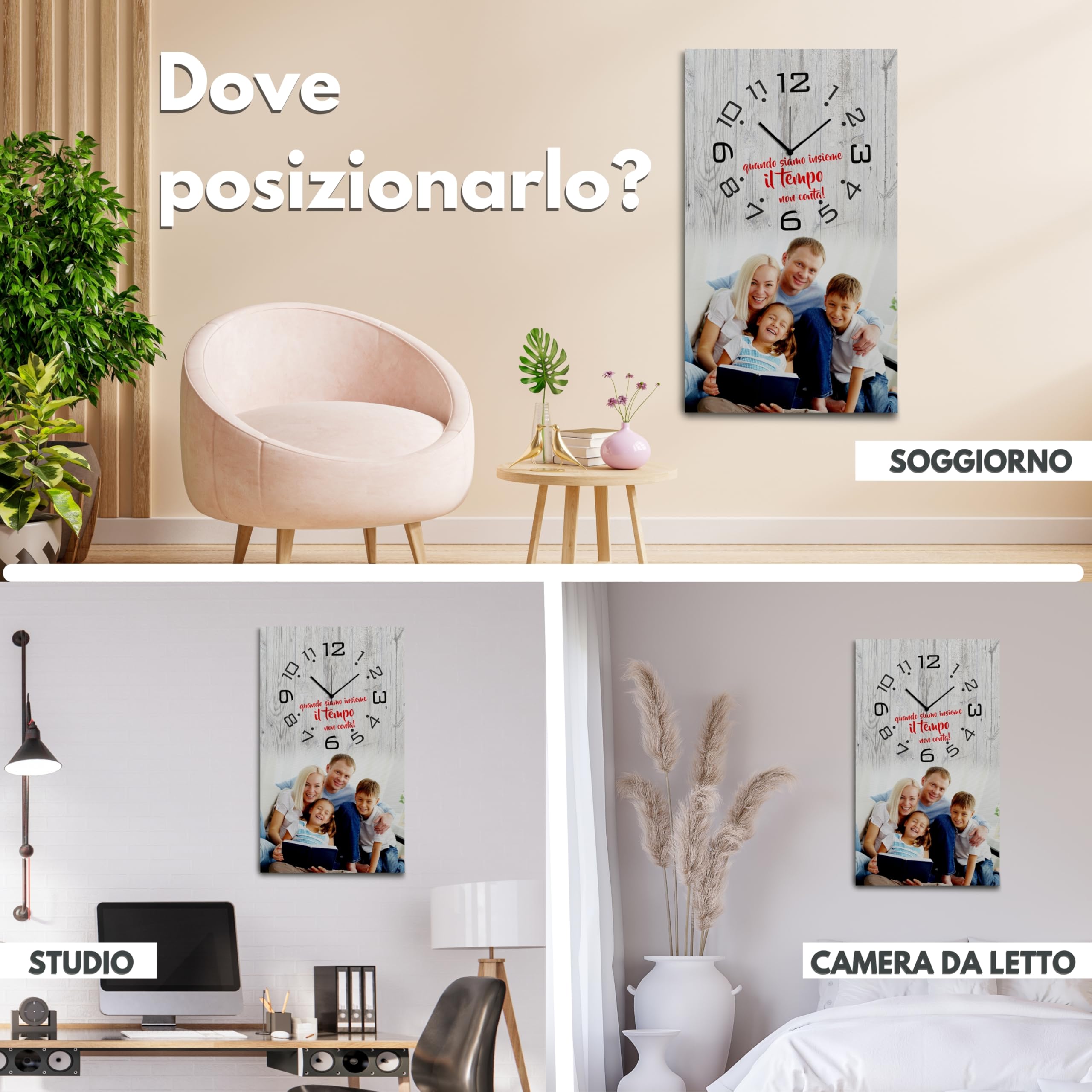 dodda - Quadro Personalizzato con Foto, Testo e Orologio con stampa in HD - Stampa Foto su Tela Personalizzata