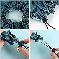 Vista 3 de Paquete de 2 gorros de satén para dormir, gorra de satén ajustable de doble capa para cabello natural y rizado