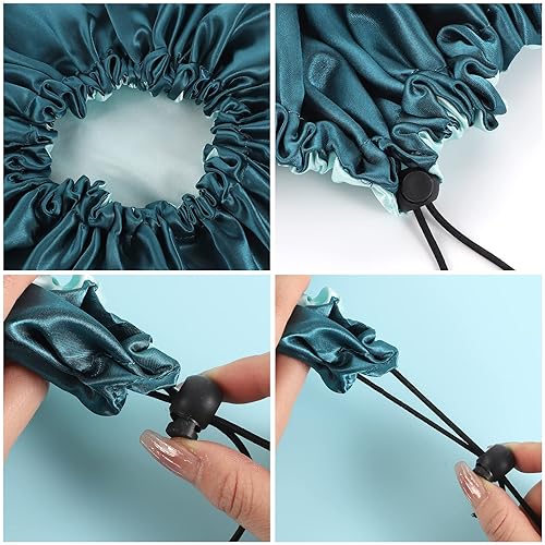 Miniatura 3 de Paquete de 2 gorros de satén para dormir, gorra de satén ajustable de doble capa para cabello natural y rizado