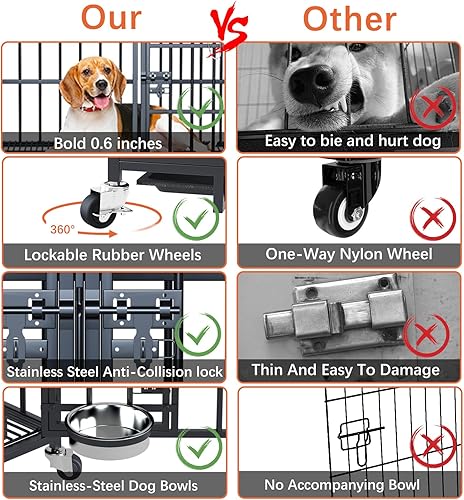 Miniatura 5 de aboxoo Jaula de metal resistente para perros de 4248 pulgadas para 2 perrosperros grandes, apilable, perrera de metal para interiores con ruedas,