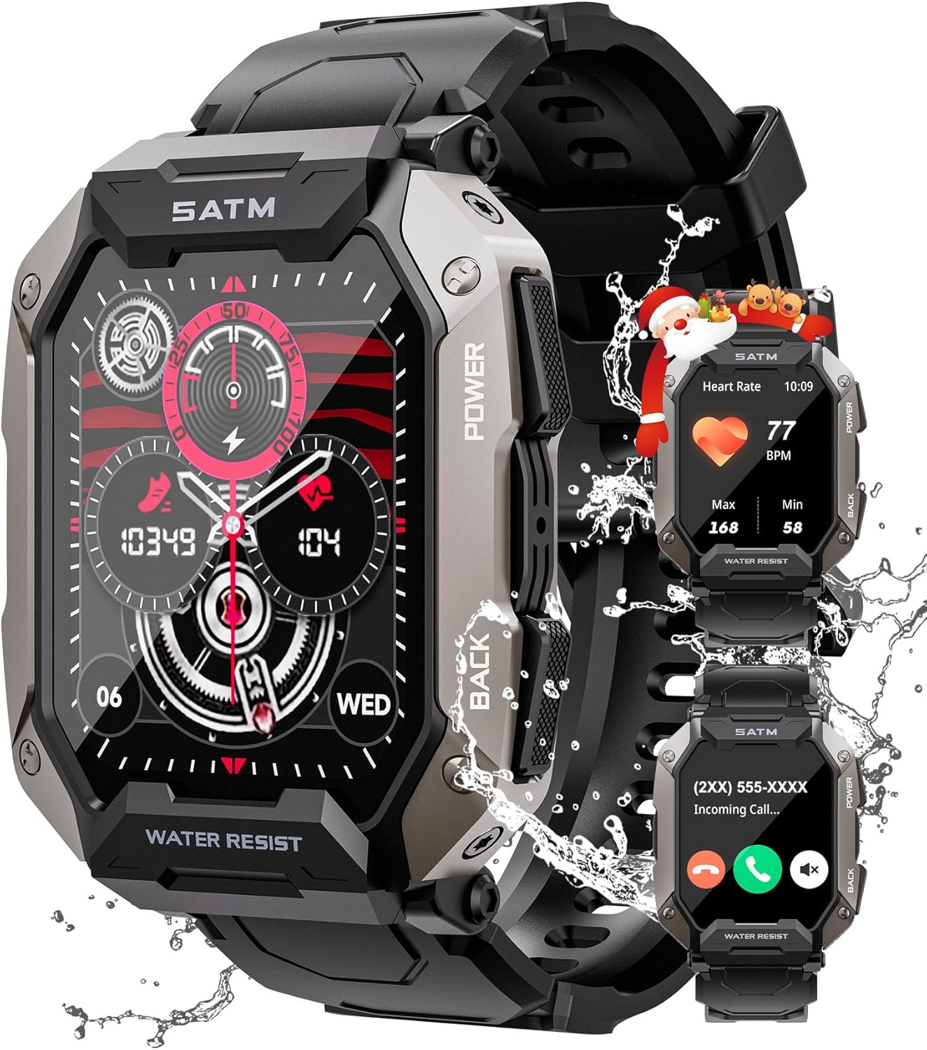 Military Smart Watches for Men, 2.01” HD Display with Bluetooth Calls 100+ Sport Modes, IP68 Waterproof for Swimming Fitness Smart Watch for Android, Blood Pressure/Heart Rate Smartwatch for Outdoor Military Smart Watches for Men, 2.01” HD Display with Bluetooth Calls 100+ Sport Modes, IP68 Waterproof for Swimming Fitness Smart Watch for Android, Blood Pressure/Heart Rate Smartwatch for Outdoor