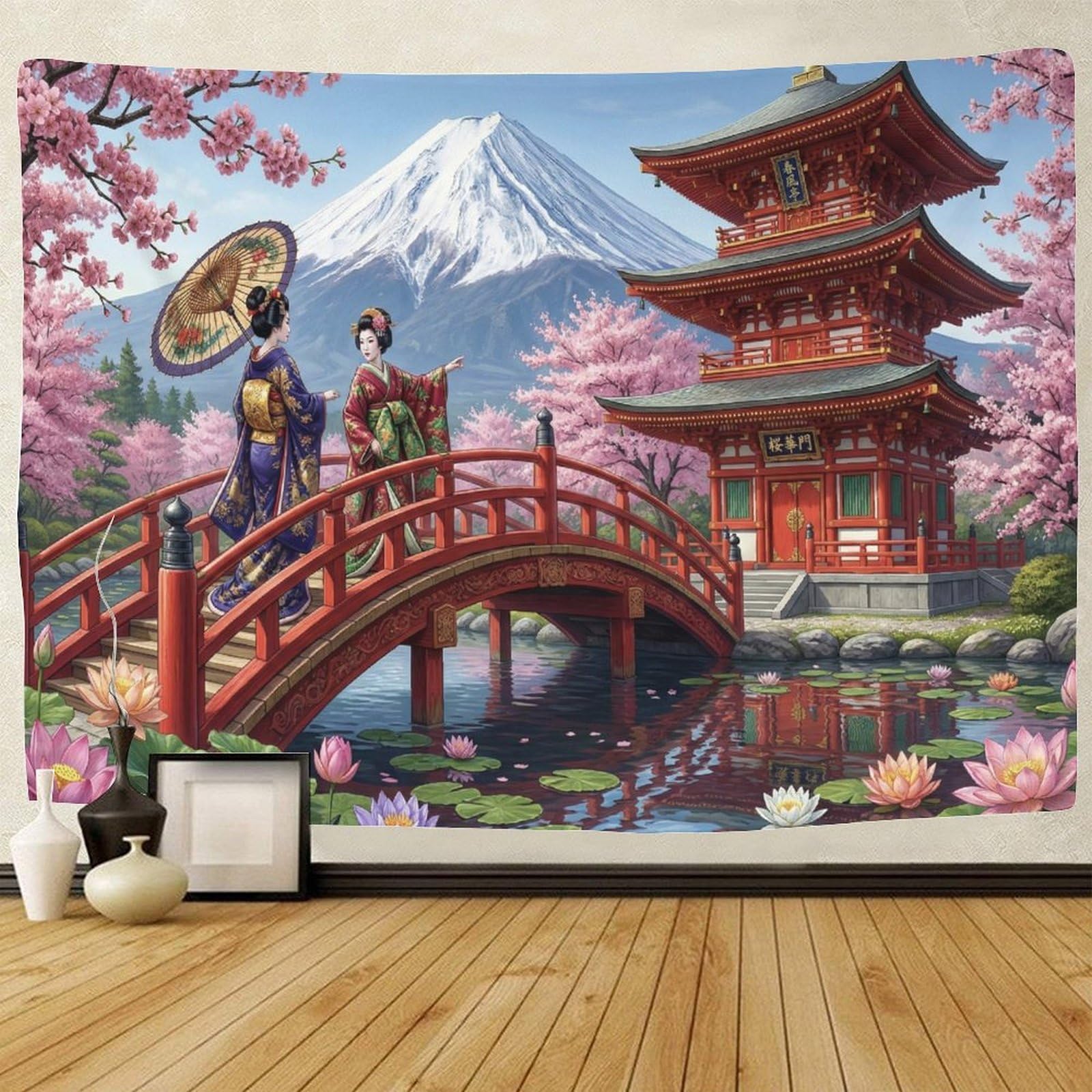 GPMNBCXZK Japanese Mount Fuji Geisha 3D Art Tapestry Home Bedroom Living Room Decor 130cmx150cm