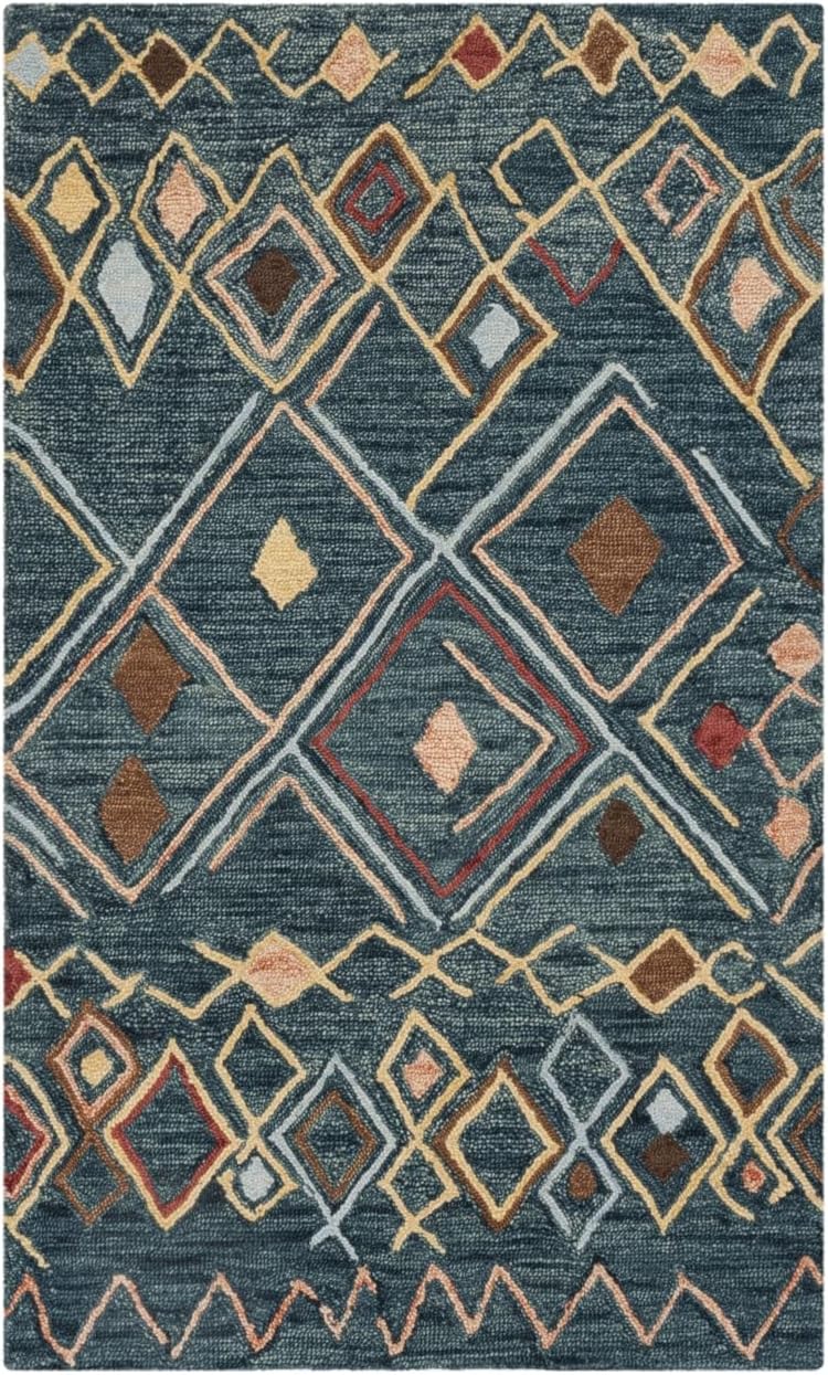 Handmade Blue Wool 3' x 5' Tufted Area Rug