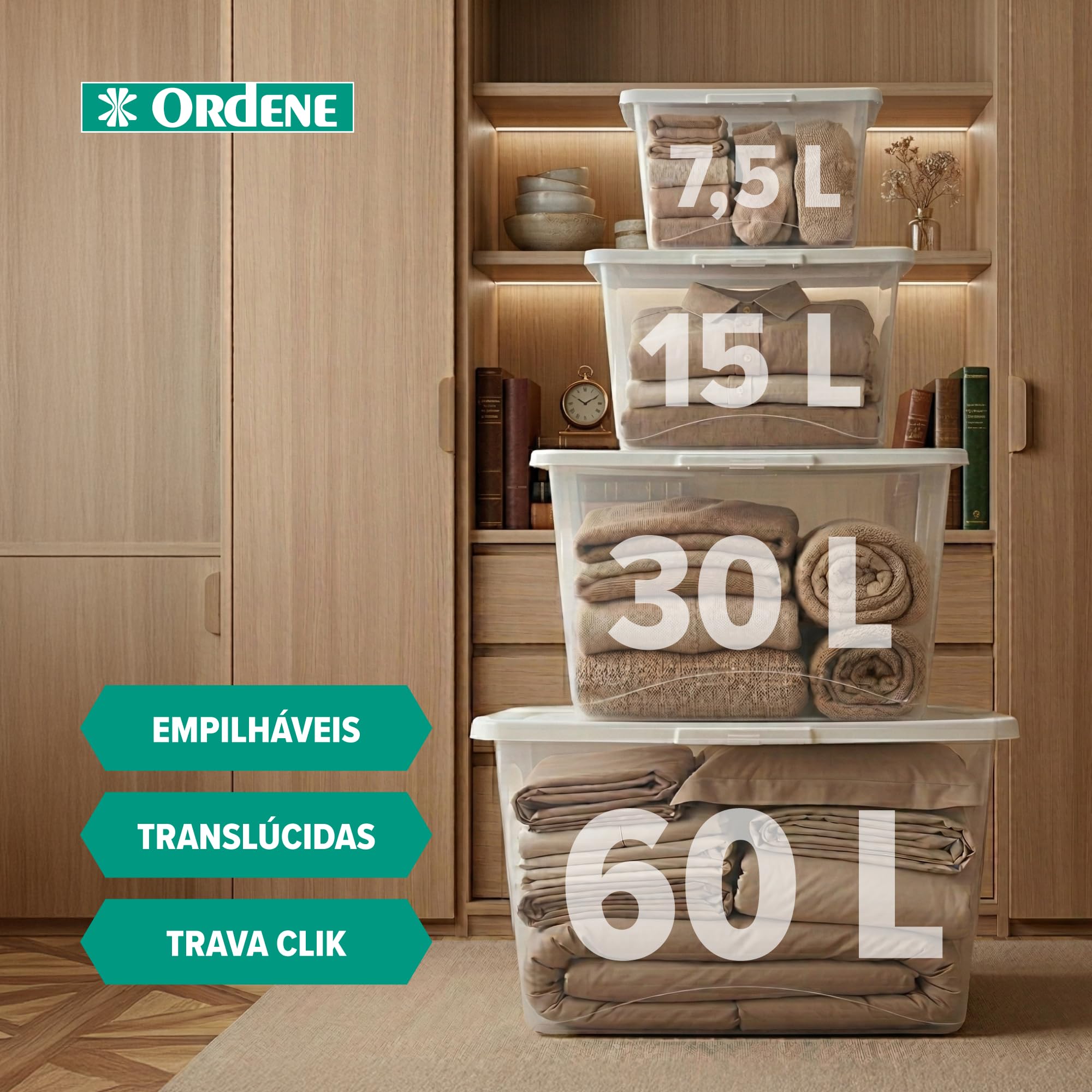 Ordene - Caixa Organizadora Plástica de 7,5 Litros com Tampa, Cor