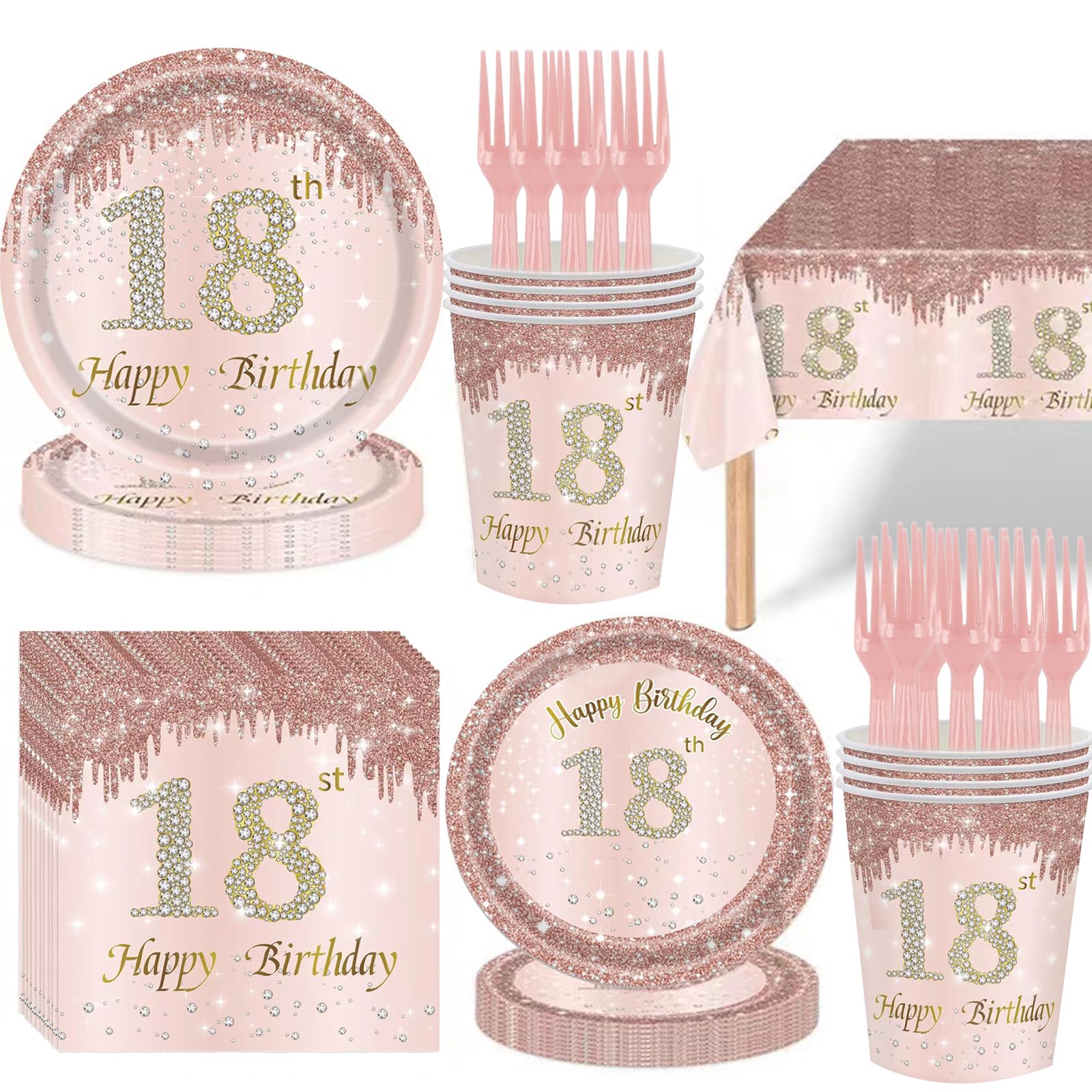 Lousuip 121Pcs Rose Gold 18th Birthday Party Supplies