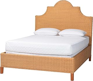 Bali & pari Melanie Natural Rattan Bed - Coastal Boho Bed Frame with Sca...