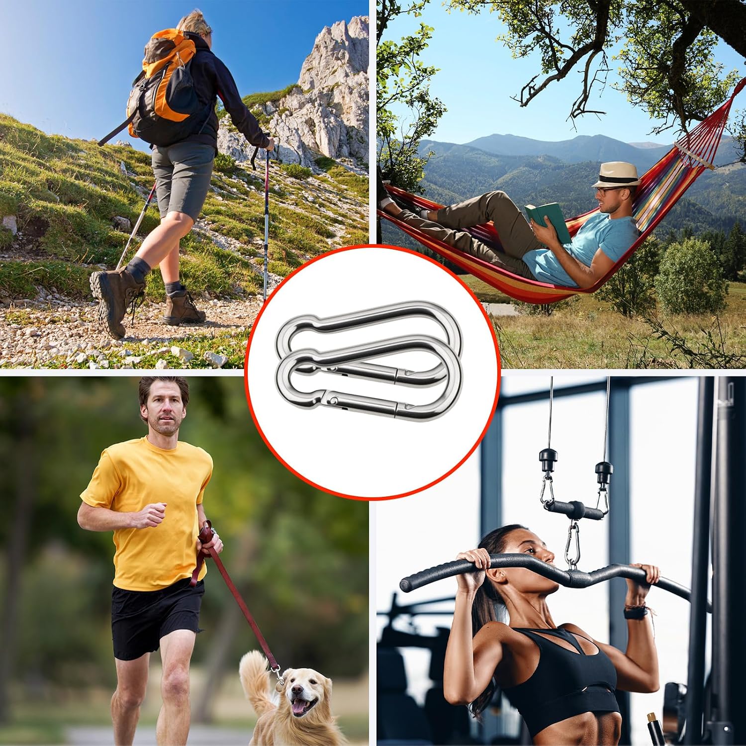 50PCS M4/M5 Spring Snap Hook Carabiners, Stainless Steel Heavy Duty Clip, 110LBS Holding Capacity, Ideal for Hammock Swing Outdoor Travel Keychains & More