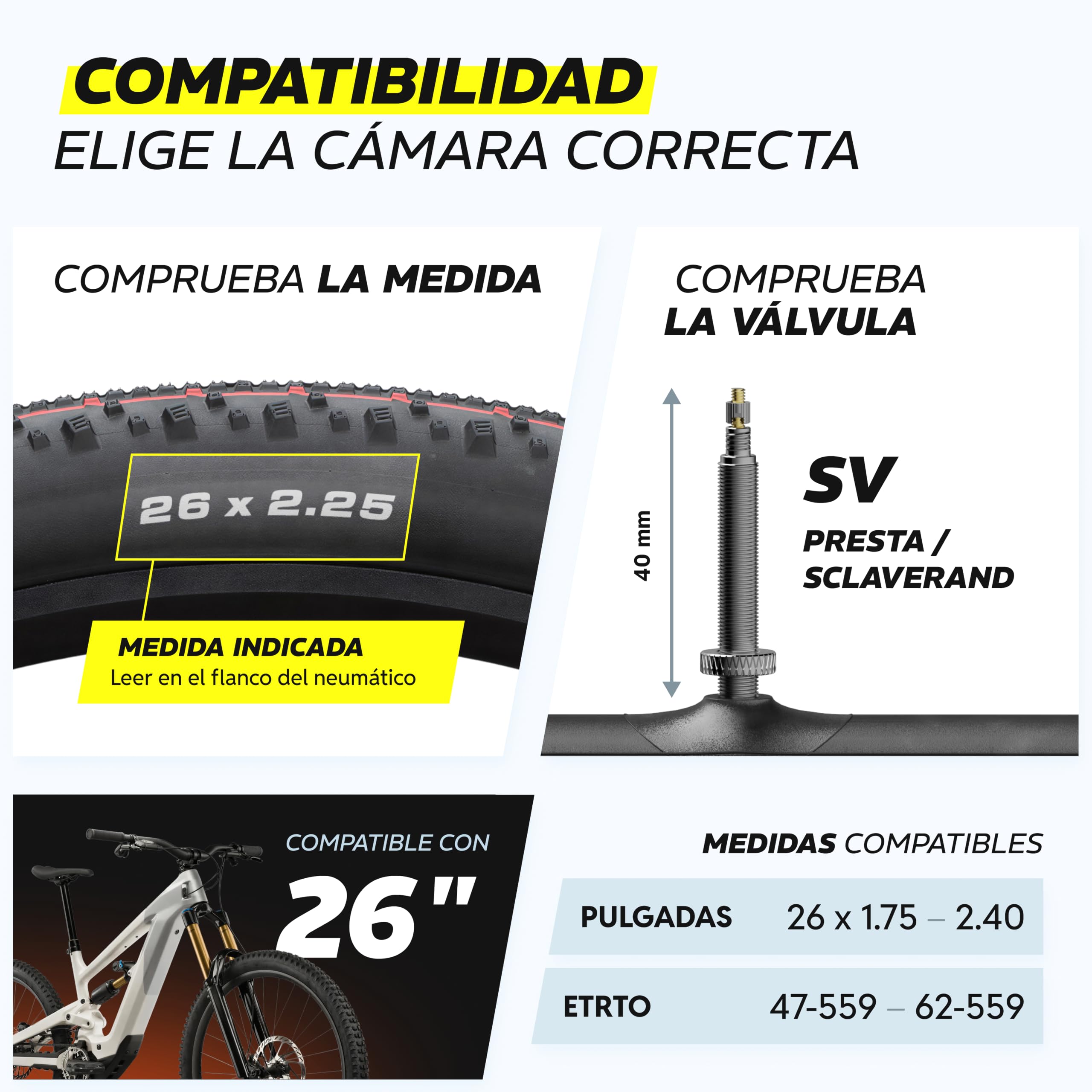 Alphatrail MTB Cámara de Bicicleta Rick 26 Pulgadas SV Presta Válvula 2X Cubierta Compatible Schwalbe, Michelin, Continental, Conti, Maxxis, Vittoria & Kenda