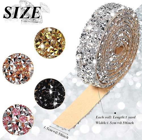 Vista 69 de Xinnun 5 rollos de cinta de diamantes de imitación brillantes, tiras autoadhesivas de diamantes de imitación, cinta de resina para arte, Plateado