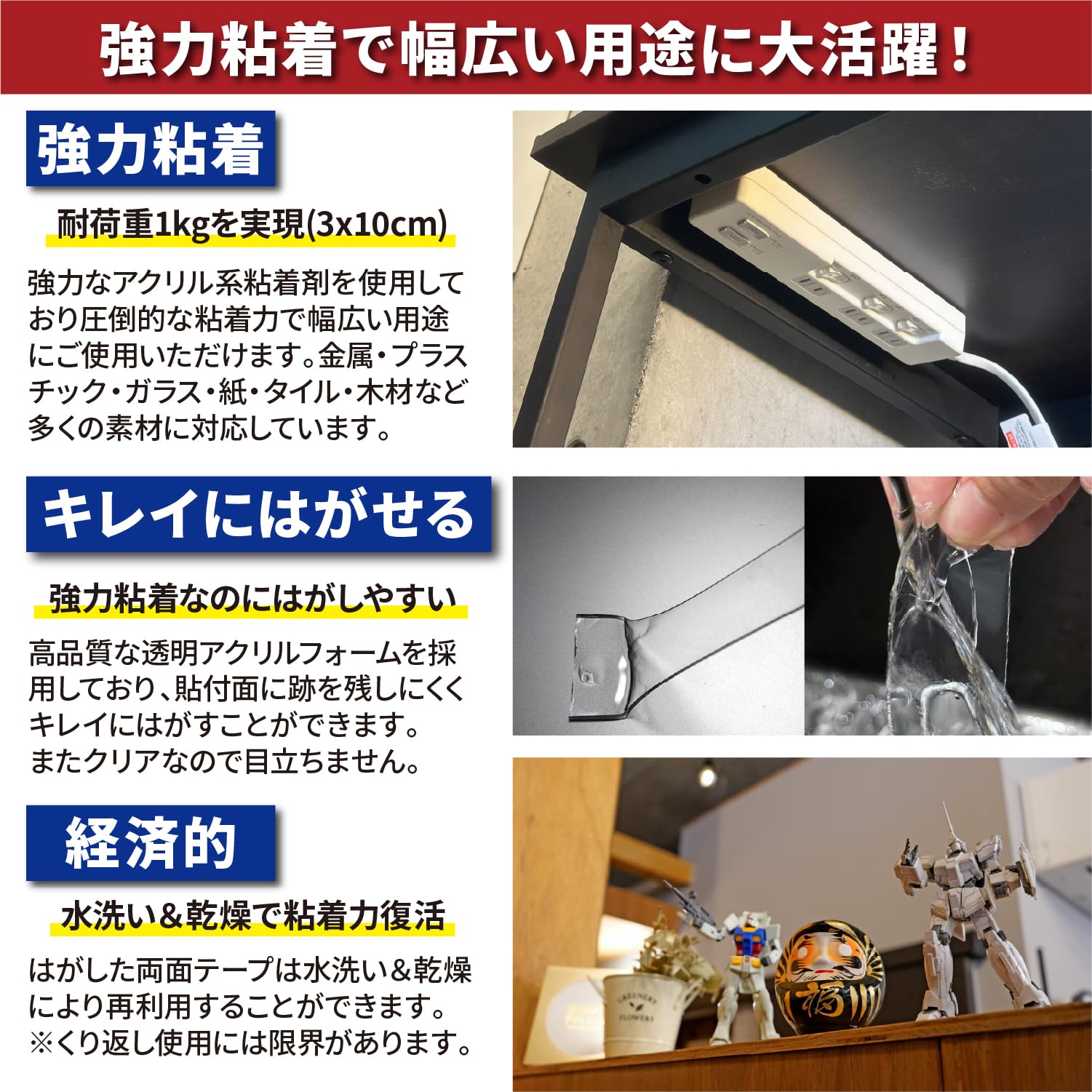 Amazon.co.jp: [ネセクト] 強力両面テープ 長さ3m 幅3cm 厚さ2mm 防災