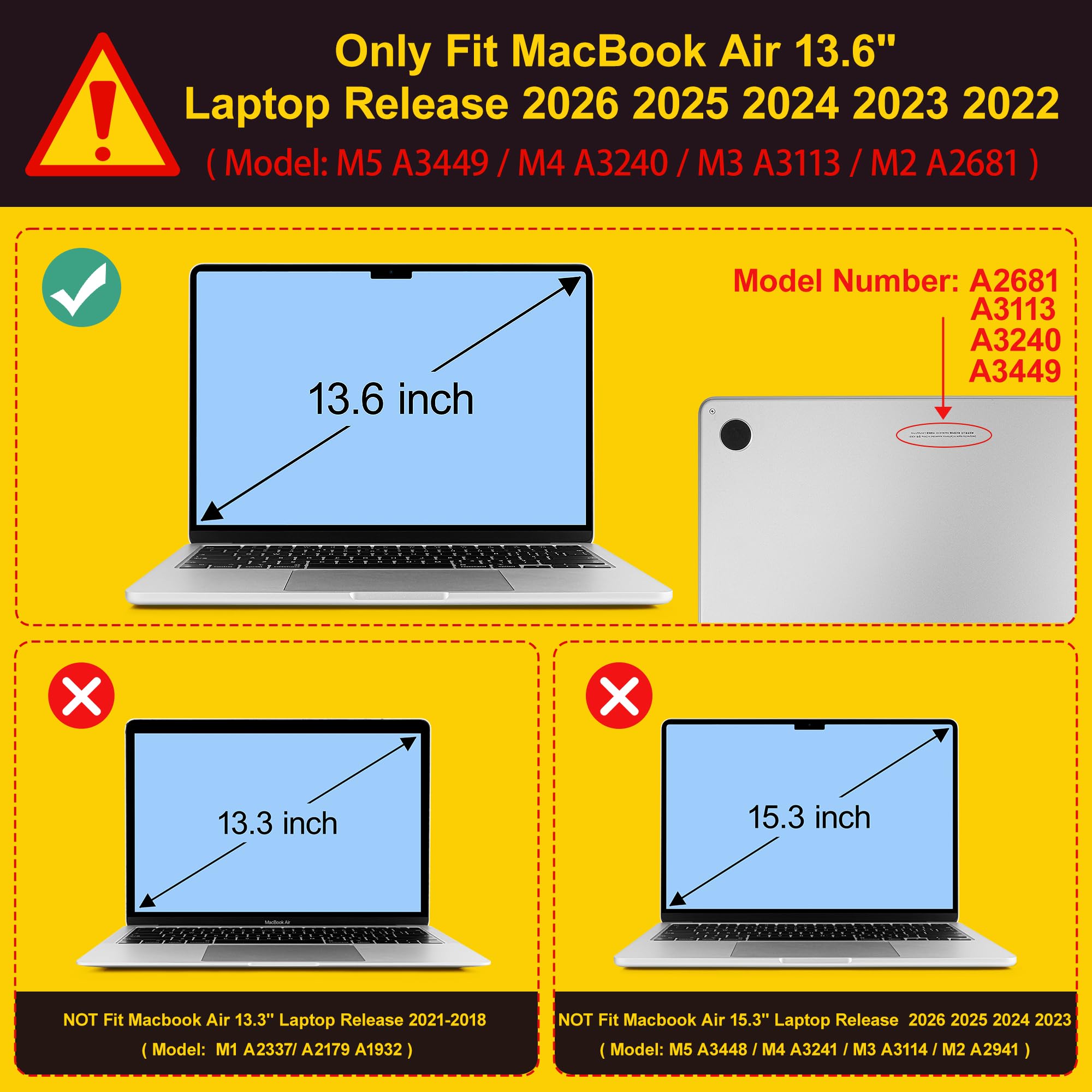 Tuiklol Custodia rigida in plastica per MacBook Air da 13,6 pollici 2026 2025 2024 2022 Release M4 M3 M2 chip modello A3449 A3240 A3113 A2681, cover rigida in plastica per MacBook Air 13,6 pollici con