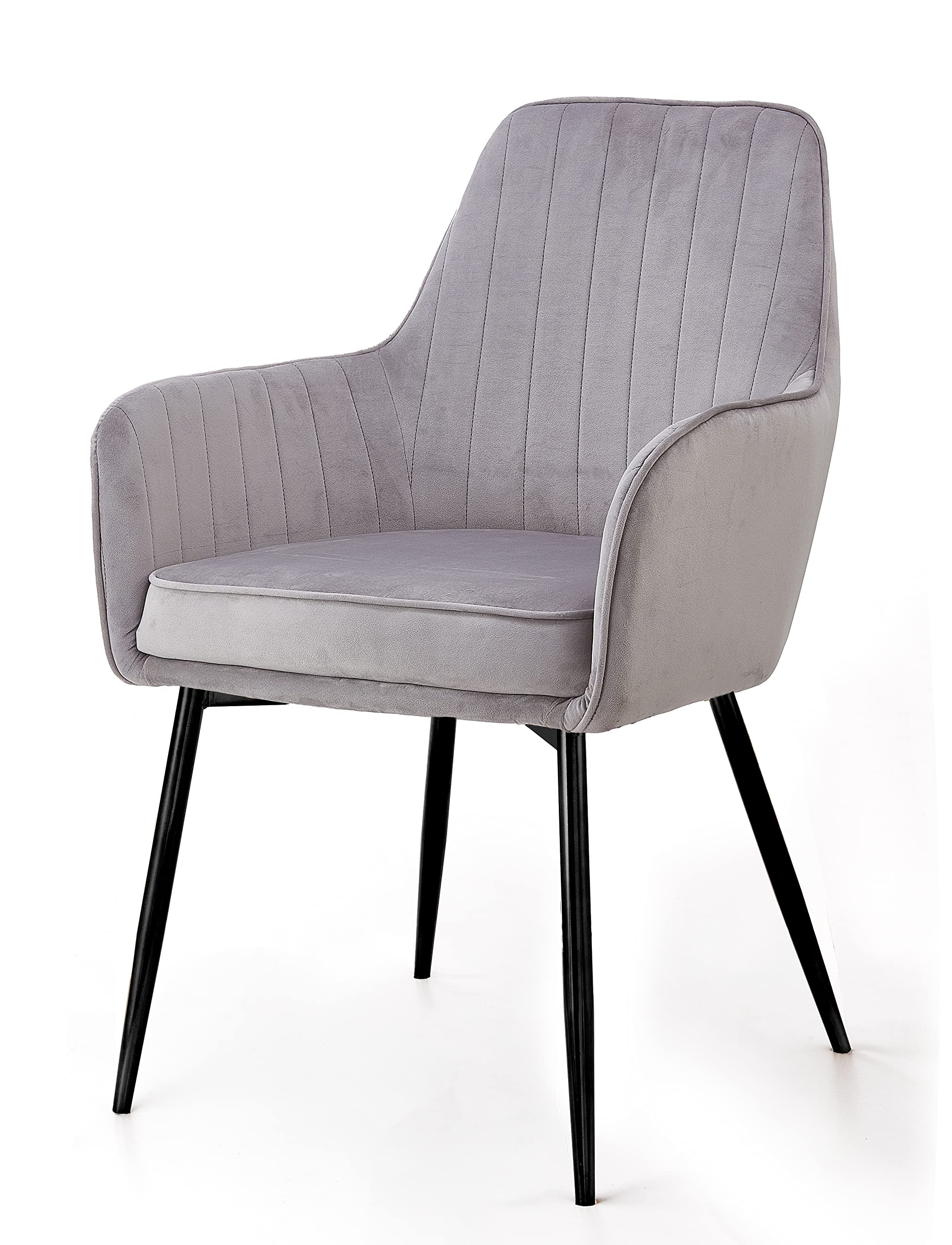Angela Kitchen Chair, Soft Velvet Seat and Back With Black Legs Thick Seat Cushion Metal Legs Armchairs for Dining Room and Living Room (Light Grey)