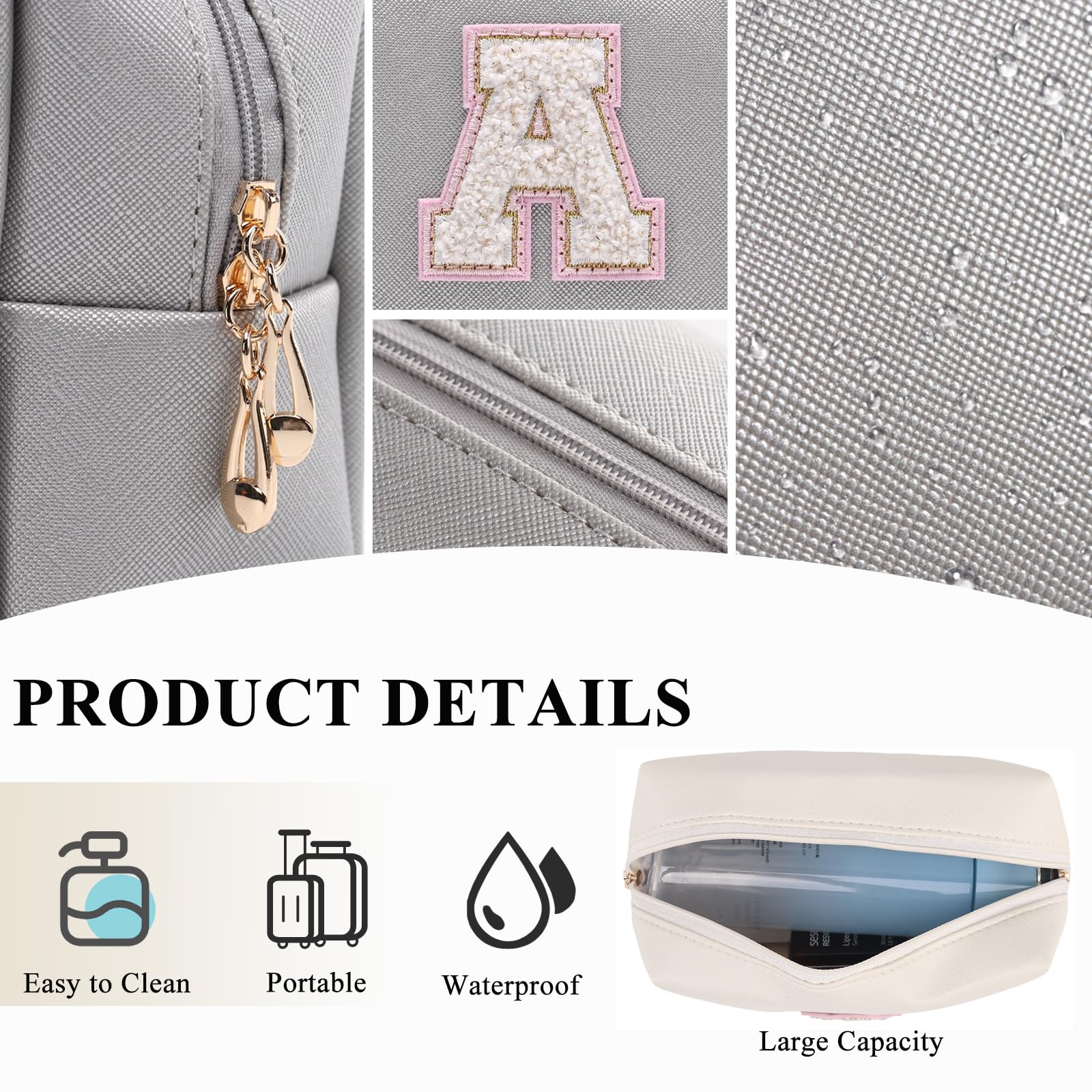 Personalized Makeup Bag,Waterproof Travel Makeup Pouch Cosmetic Bag Birthday Gift for Women Mom，Bride Bridesmaid Cosmetic Bag A-Z — view 42