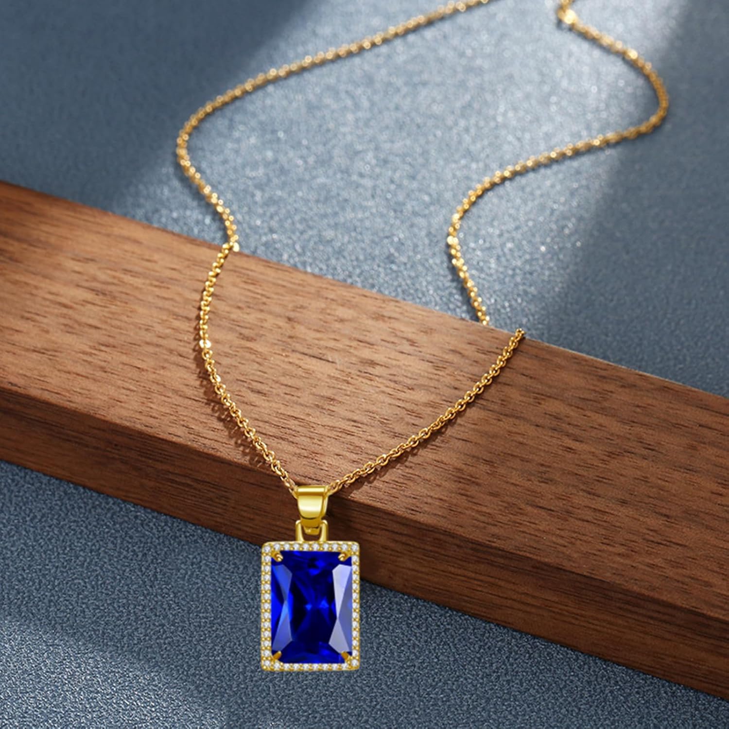 VONSSY Rectangle Gemstone Pendant Necklace | Ruby Crystal & Created-Emerald Birthstone Necklace | 18K Platinum Gold Plated Chain | Meaningful Jewelry Gift for Mother Daughter Girlfriend - Image 5