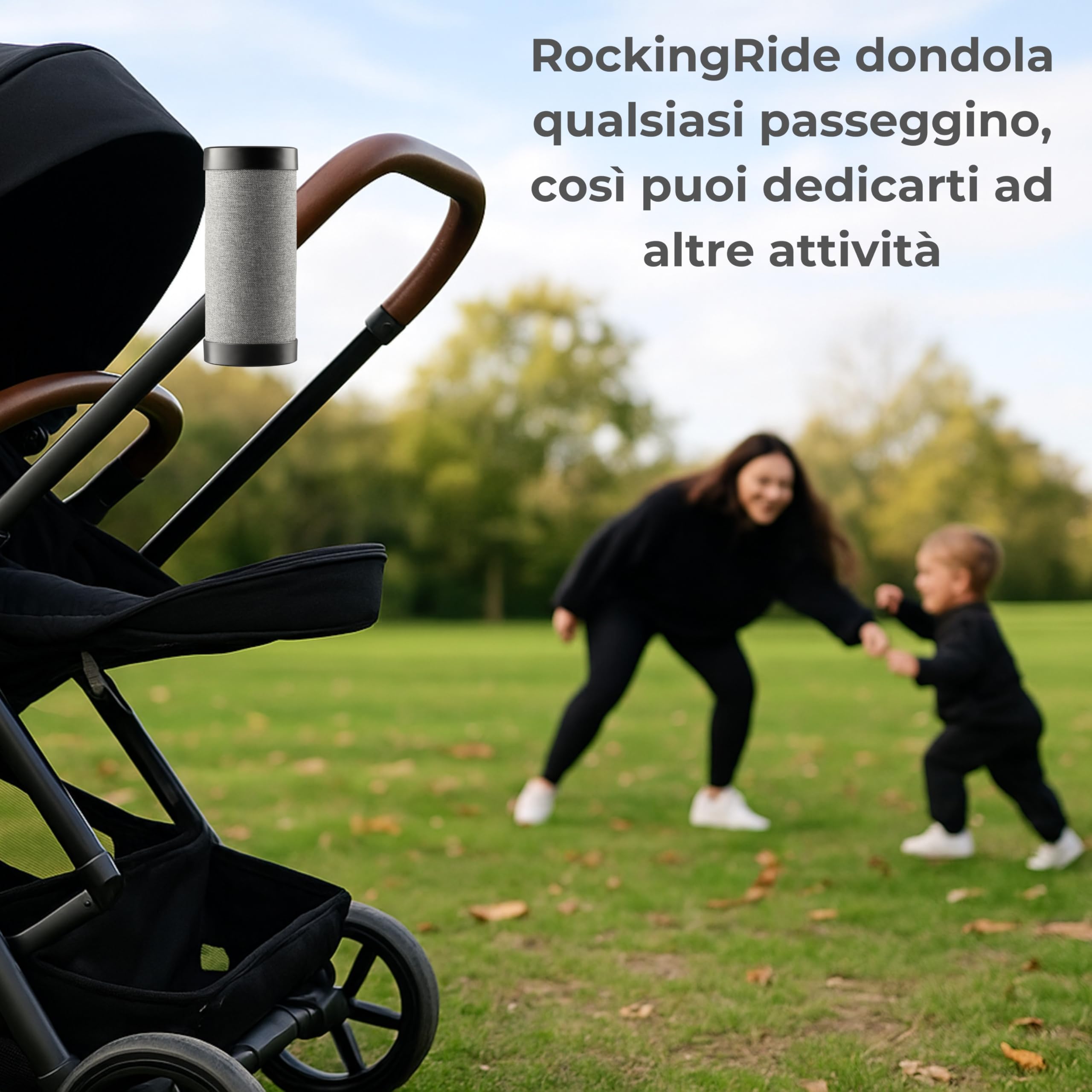 Il tuo bambino dorme più velocemente – Dondolatore Passeggino Automatico per Neonati, Movimento Naturale, 30 Ore Batteria, USB-C, Luce LED Sicurezza, Universale – RockingRide PRO (Nero)
