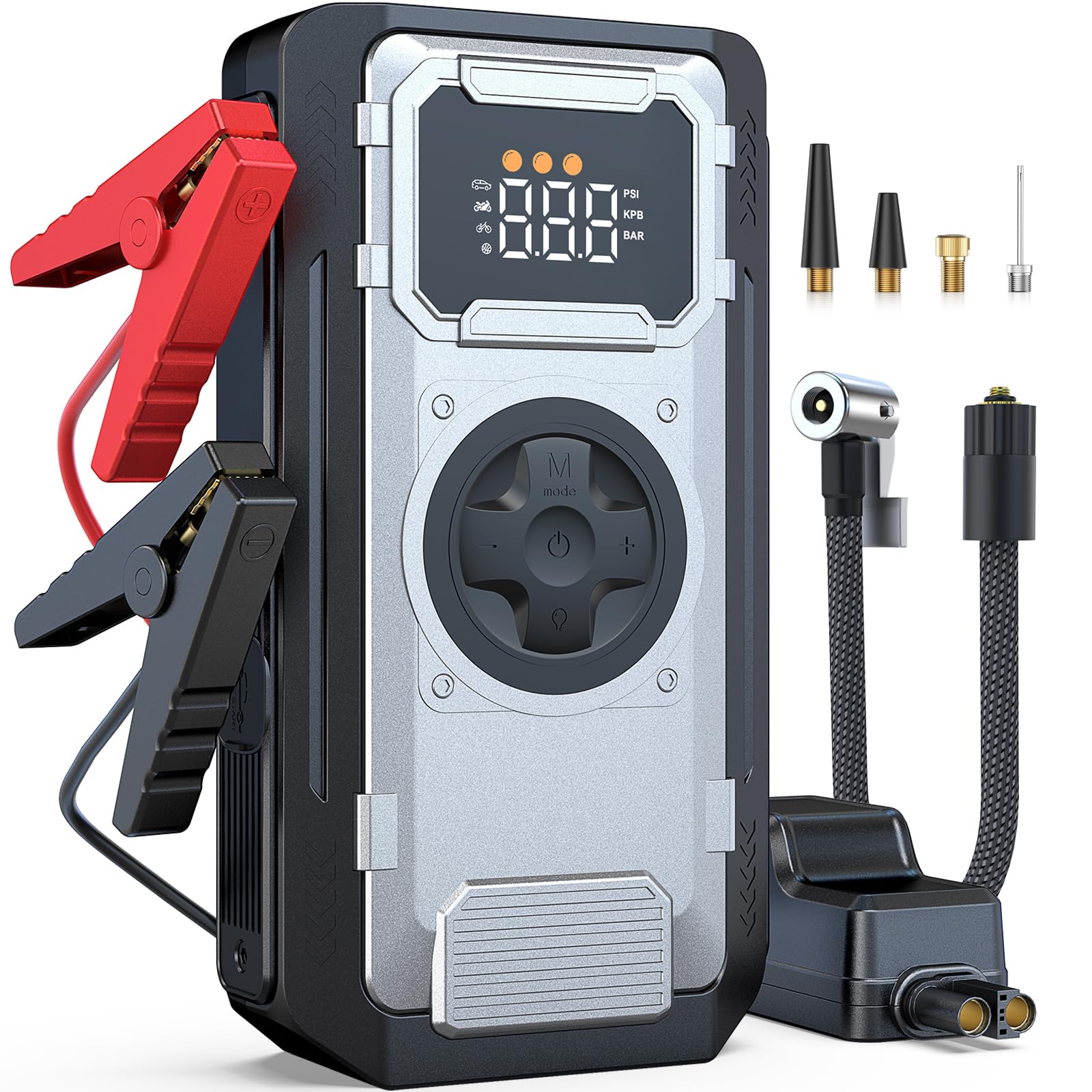 Acmount Starthilfe Powerbank für Pkw mit Kompressor 150PSI, Auto Starthilfe Powerbank für All Benzin und 10L Dieselmotor, Starter Powerbank Eingang/Ausgang, 600LUM LED-Licht und USB-Schnellladung