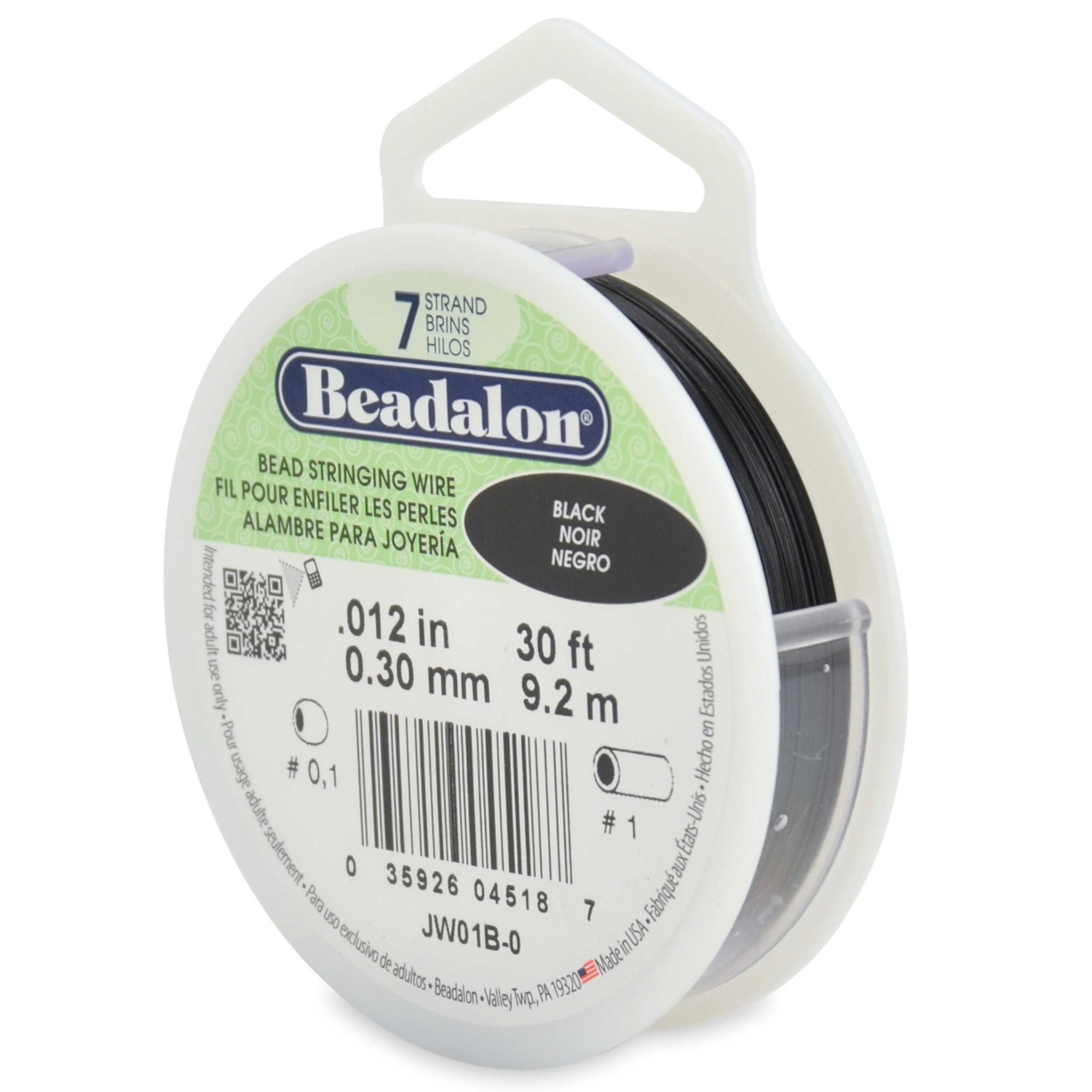 Beadalon 7 Strand Stainless Steel Bead Stringing Wire, 0.012 in / 0.30 mm, Black, 30 ft / 9.2 m