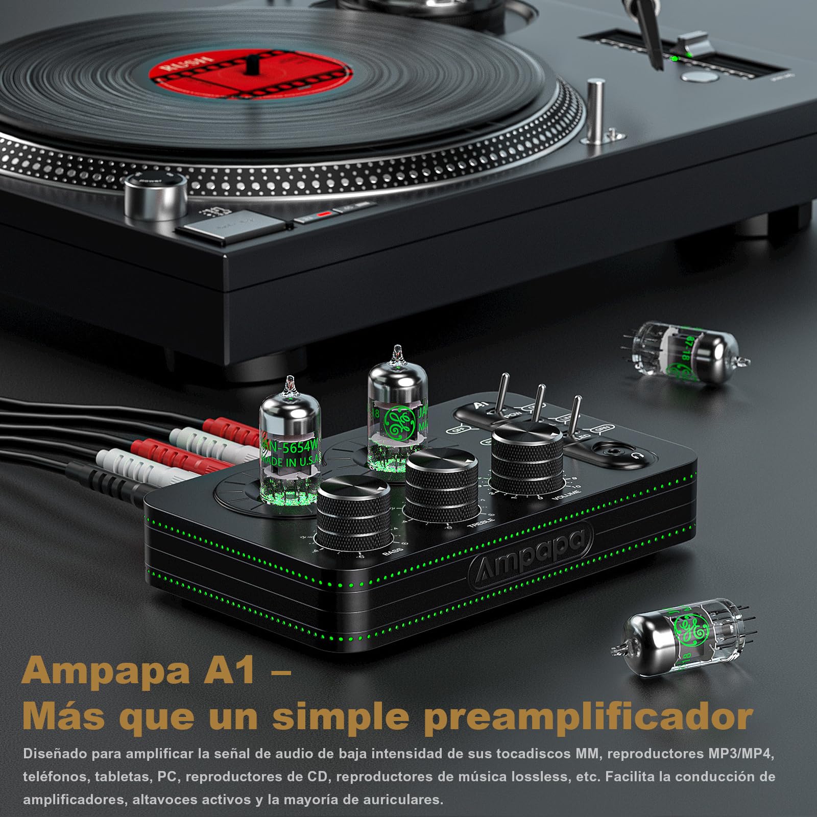 A1 Preamplificador de Fono de Tubo: Amplificador de Auriculares, Preamplificador de Alta Fidelidad para Tocadiscos MM con Control de Tono para Sistemas de Audio Estéreo Domésticos