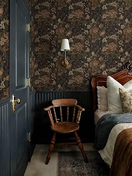 Vintage Peel and Stick Wallpaper Dark Blue Floral Contact Paper 16.1x78.7 Retro Victorian Dark Academia Wallpaper for Bedroom Moody Cottage Core Wall Paper Removable Waterproof Vinyl Roll
