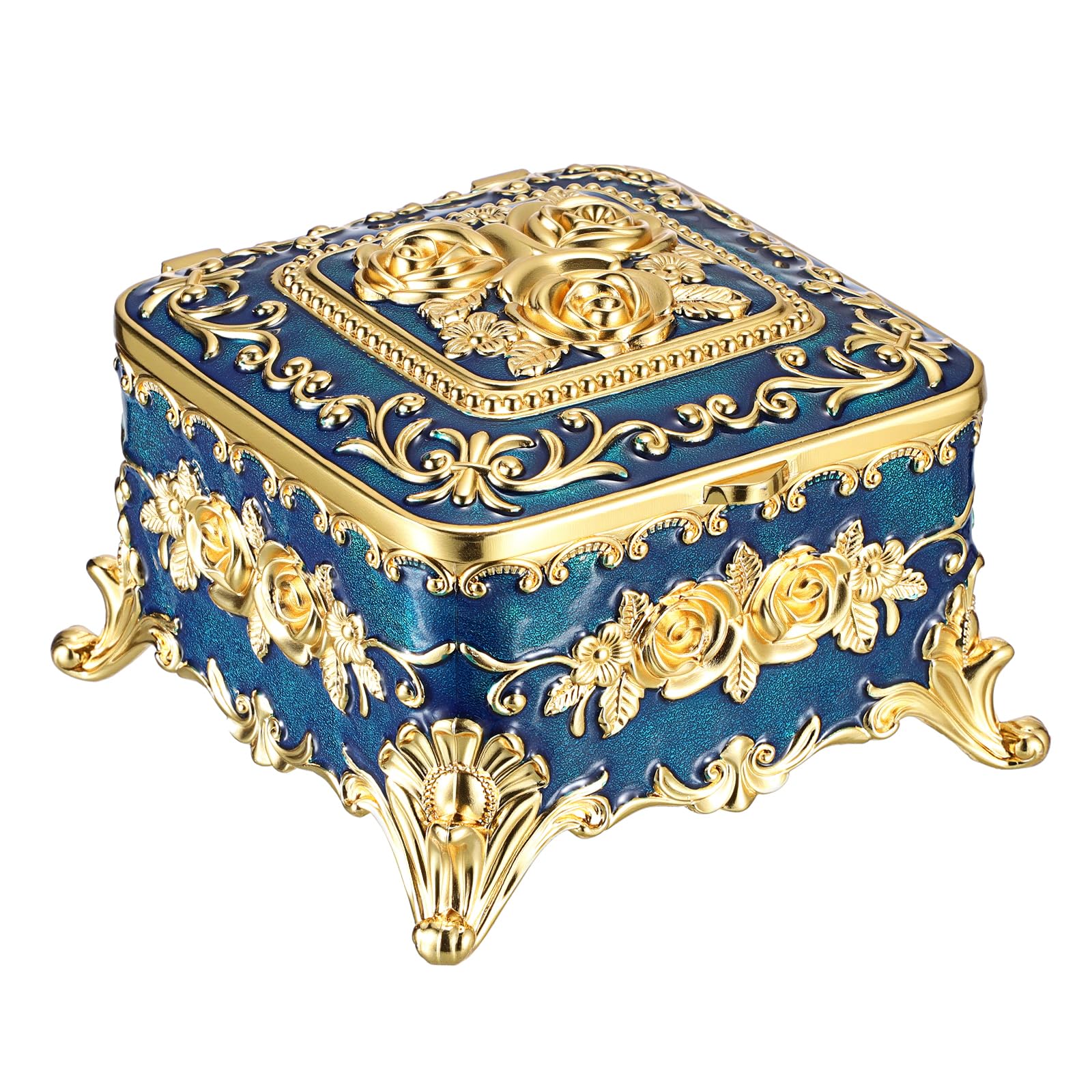 Boîte à bijoux en métal ciselé bleu Hipiwe, grand coffret rétro de créateur