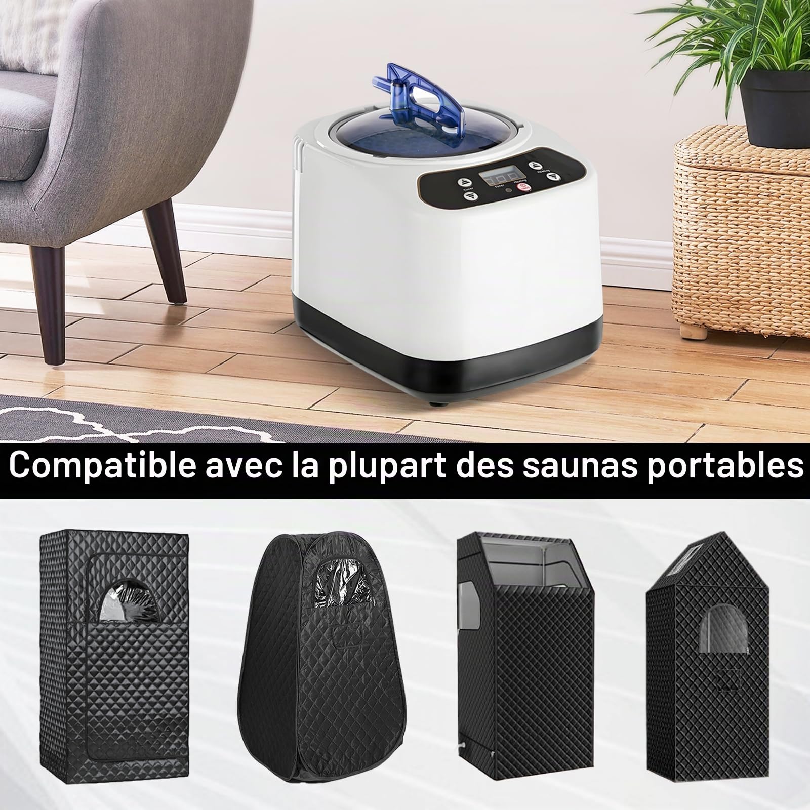 Générateur de Vapeur pour Sauna, 1200W Portatif Générateur de Vapeur avec Télécommande, 3L Sauna Générateur de Inoxydable de Machine de Fumigation pour Détoxifier le Corps