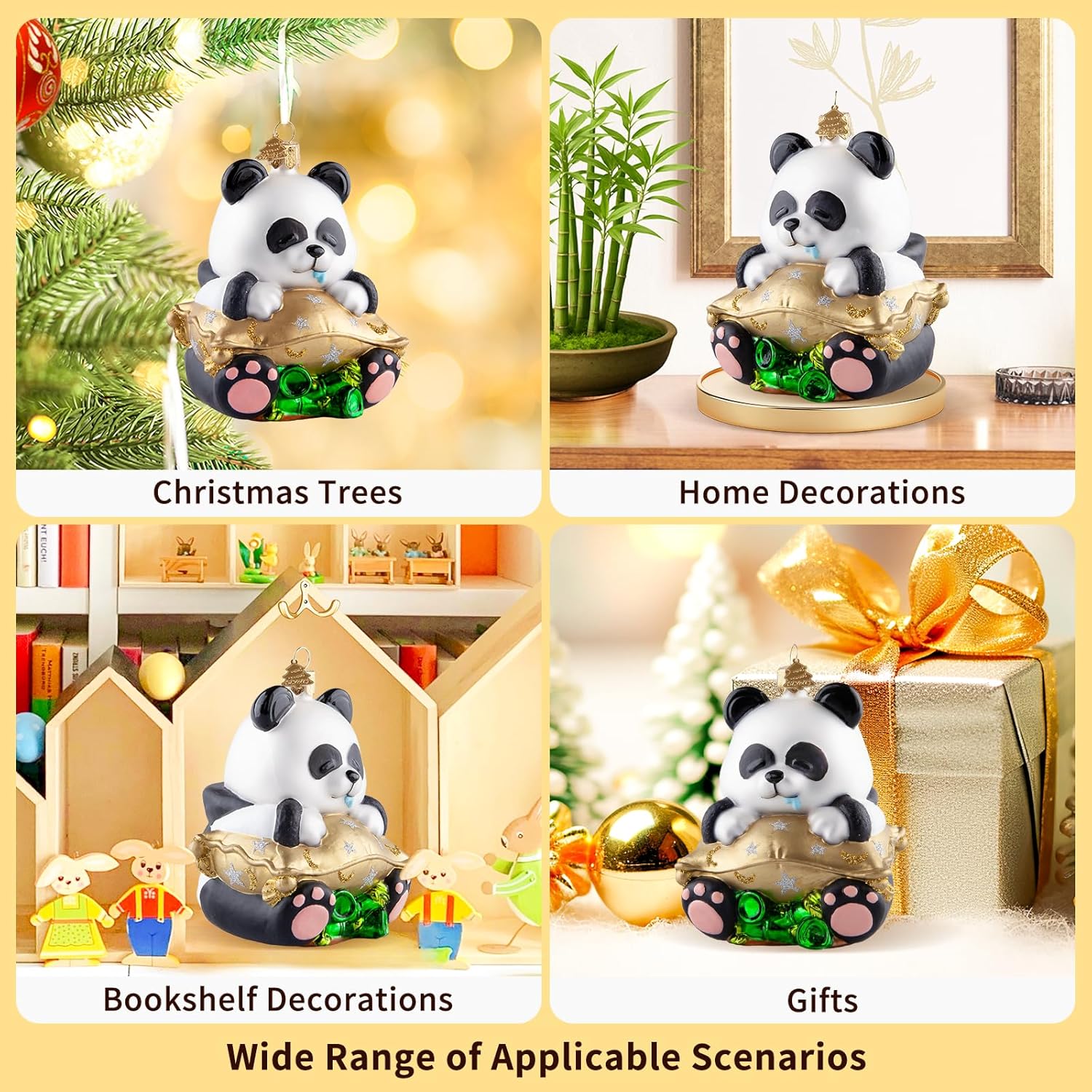 Panda Christmas Tree Ornaments, Handmade Glass Blown Ornaments for Tree, Panda Watcher Collection Figurines Hanging Ornament, Christmas Decorations for Panda Lovers Birthday Party Home Gifts - Image 6
