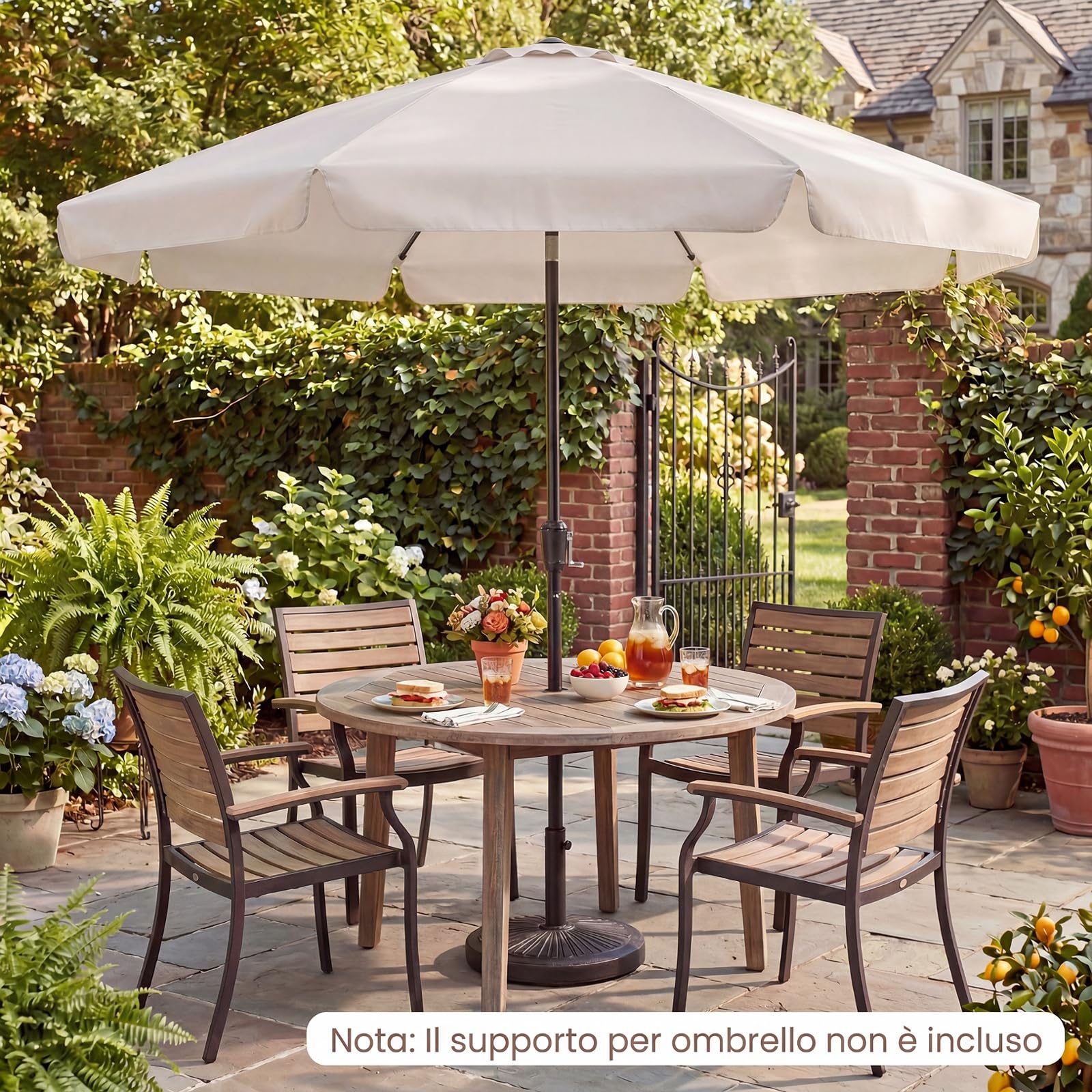 COSTWAY Ombrellone da Giardino 290 cm, Inclinazione Regolabile, con 8 Stecche, Borsa da Trasporto, Anti-UV, per Balcone, Piscina e Terrazza