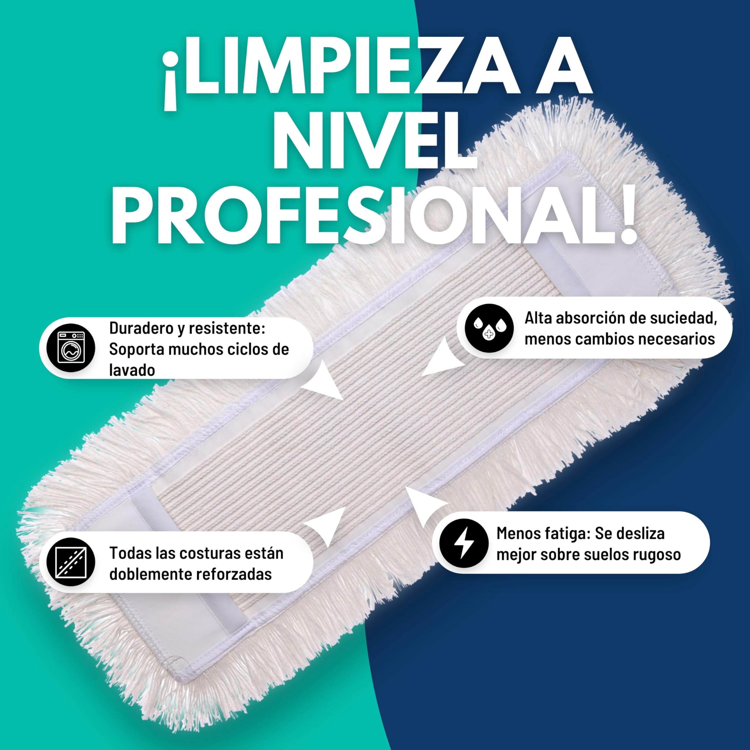 SONTY Mopa Profesional 50 cm Algodón – Pack de 50 Fundas XL para Soporte abatible | Mopa de algodón para Todo Tipo de Suelos en hogar, hostelería & entornos Profesionales | Lavable 60–90°C