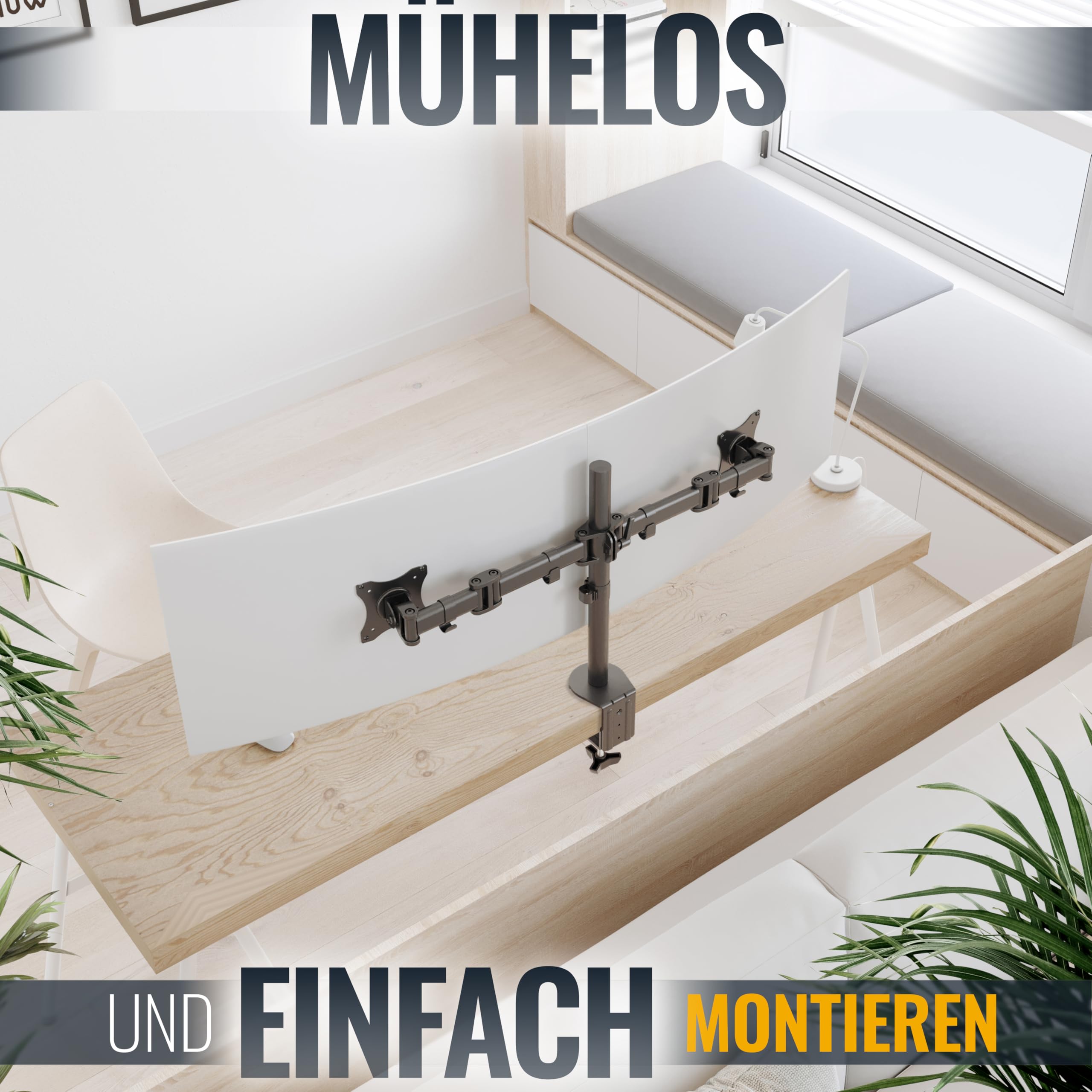 RICOO Monitor Halterung 2 Monitore Bildschirmhalterung Dual Monitor-Arm Monitorhalterung Ständer Arme für 13-27 Zoll Computermonitore PC Gaming Bildschirm TS5811 Stand Tischhalterung Monitor-Halter
