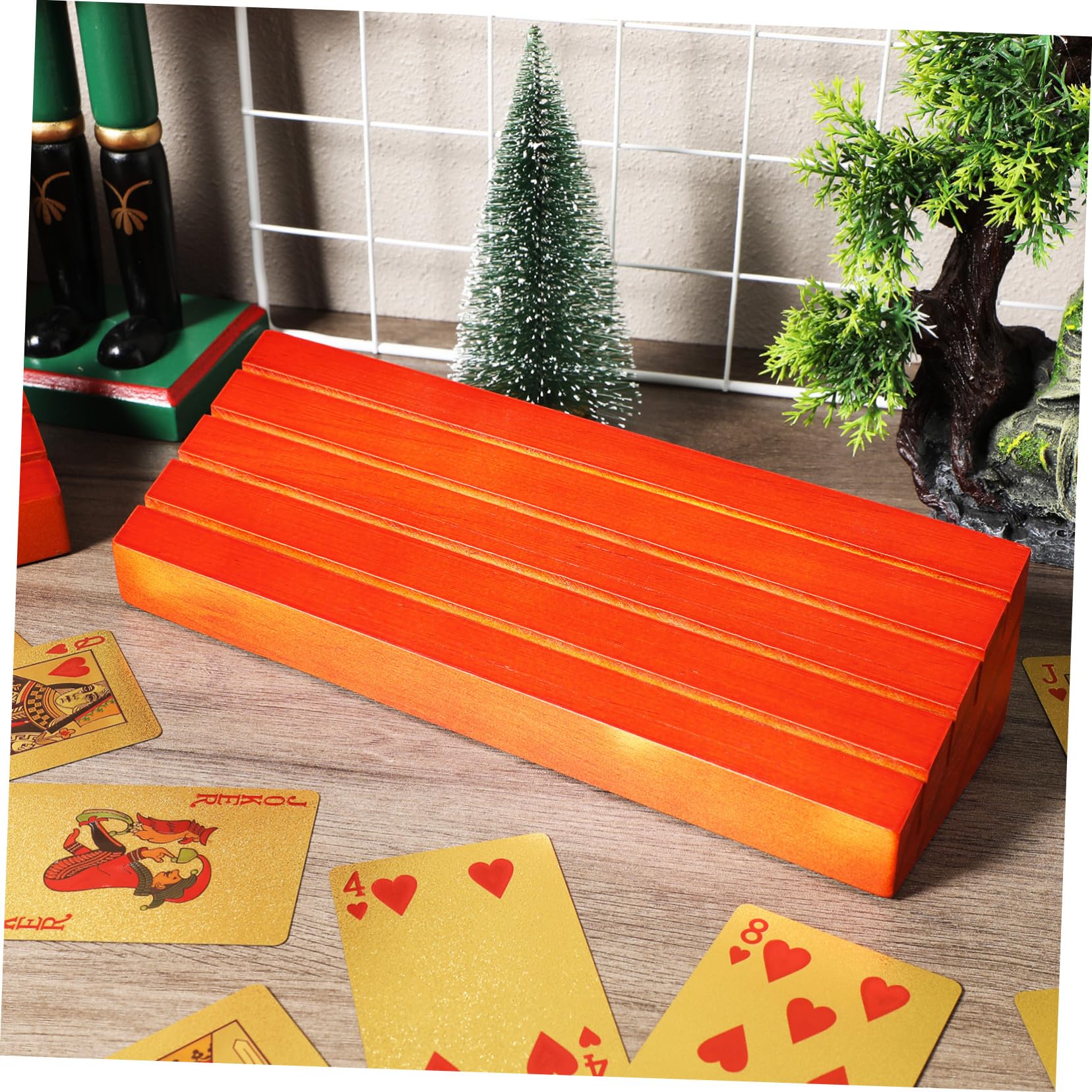 2 Pièces Support Cartes à Jouer Bois Base Stable Porte-Cartes Polyvalent pour Jeux de Poker et Rangement Médium Marron Accessoire Pratique pour Parties et Soirées