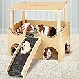 Guinea Pig Castle,Large Wooden Guinea Pig Hideout with Stairs,2 Tierd Small Animal Bed, Easy to Install for Hamsters Chinchillas Bunny Playing Hiding