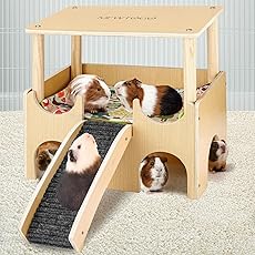 Guinea Pig Castle,Large Wooden Guinea Pig Hideout with Stairs,2 Tierd Small Animal Bed, Easy to Install for Hamsters Chinchillas Bunny Playing Hiding