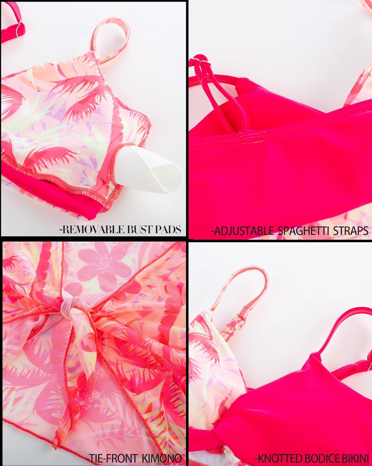 GRACE KARIN Teen Girls Bathing Suits Kids 4 Piece Long Sleeve Swimsuit Kimono Up Pants Bikini Tankini Set Swimwear - Image 5