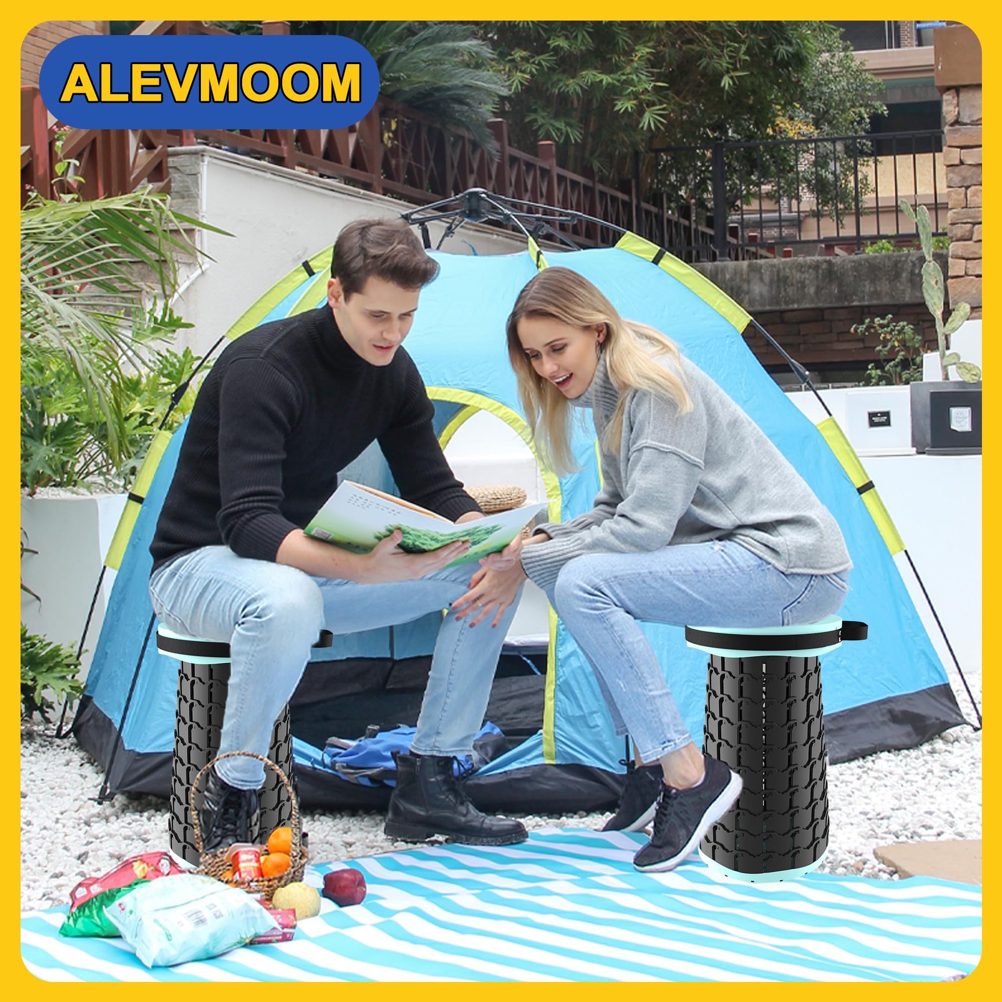 ALEVMOOM Sgabello pieghevole XL da 46 cm con cuscino, sgabelli pieghevoli portatili per adulti, capacità 362,9 kg, sgabello telescopico leggero per campeggio, viaggi, pesca, escursionismo