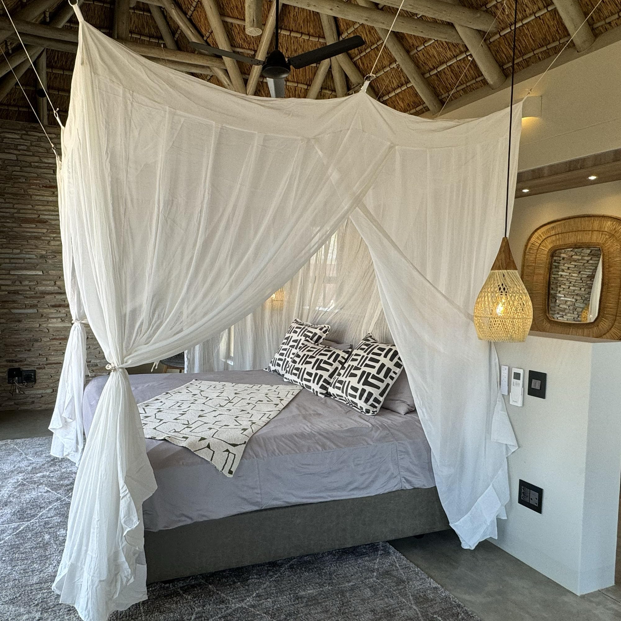 Betthimmel aus 100% Baumwolle für Queen-Size-Bett und King-Size-Bett | Handgefertigt Luxuriös Moskitonetz Schlafzimmer Vorhänge | Dekorativ Rechteckig für Zuhause mit 4 Türen
